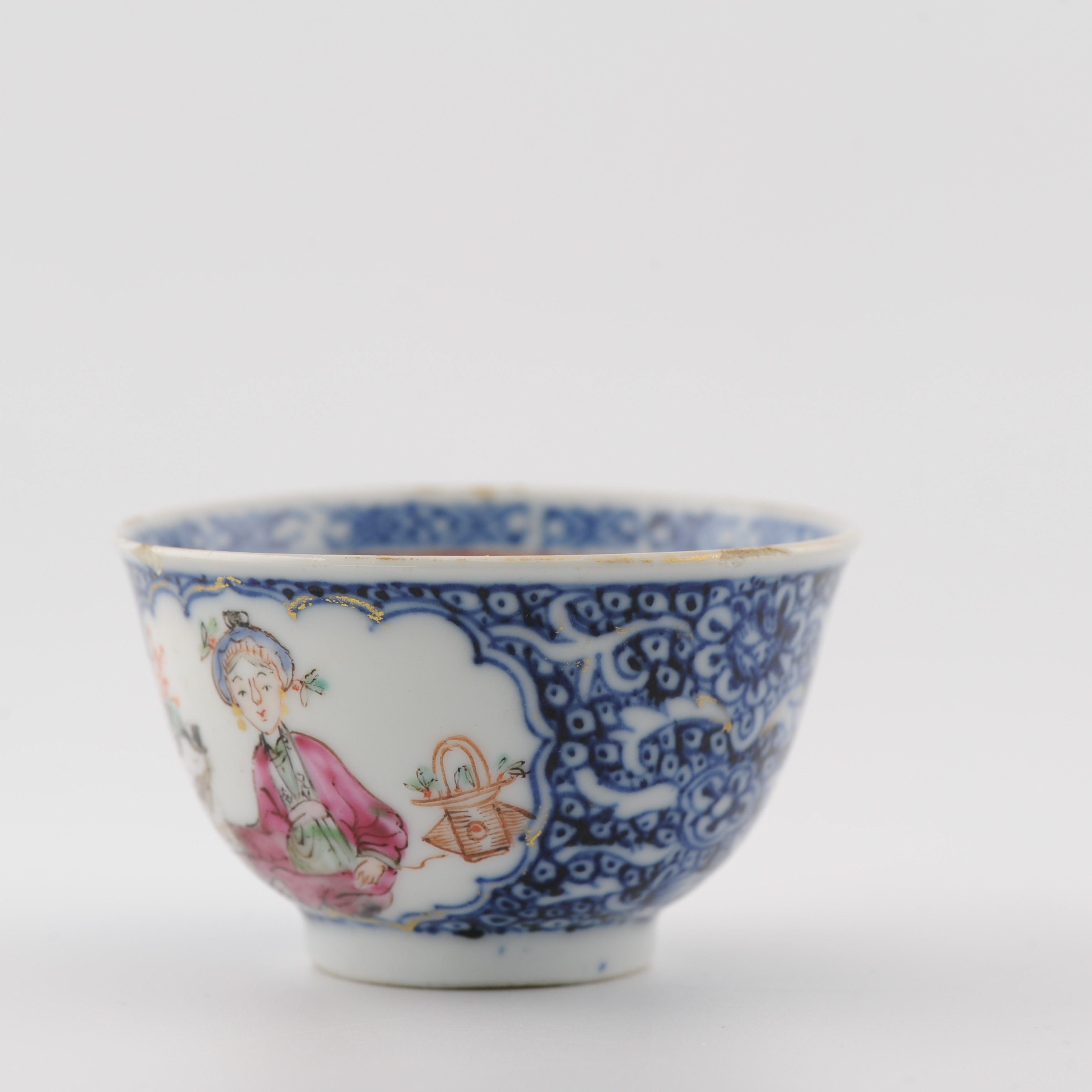 Rare Antique 1750 Chinese Porcelain Qianlong Mandarin Tea Bowl Blue and Fencai - Image 8