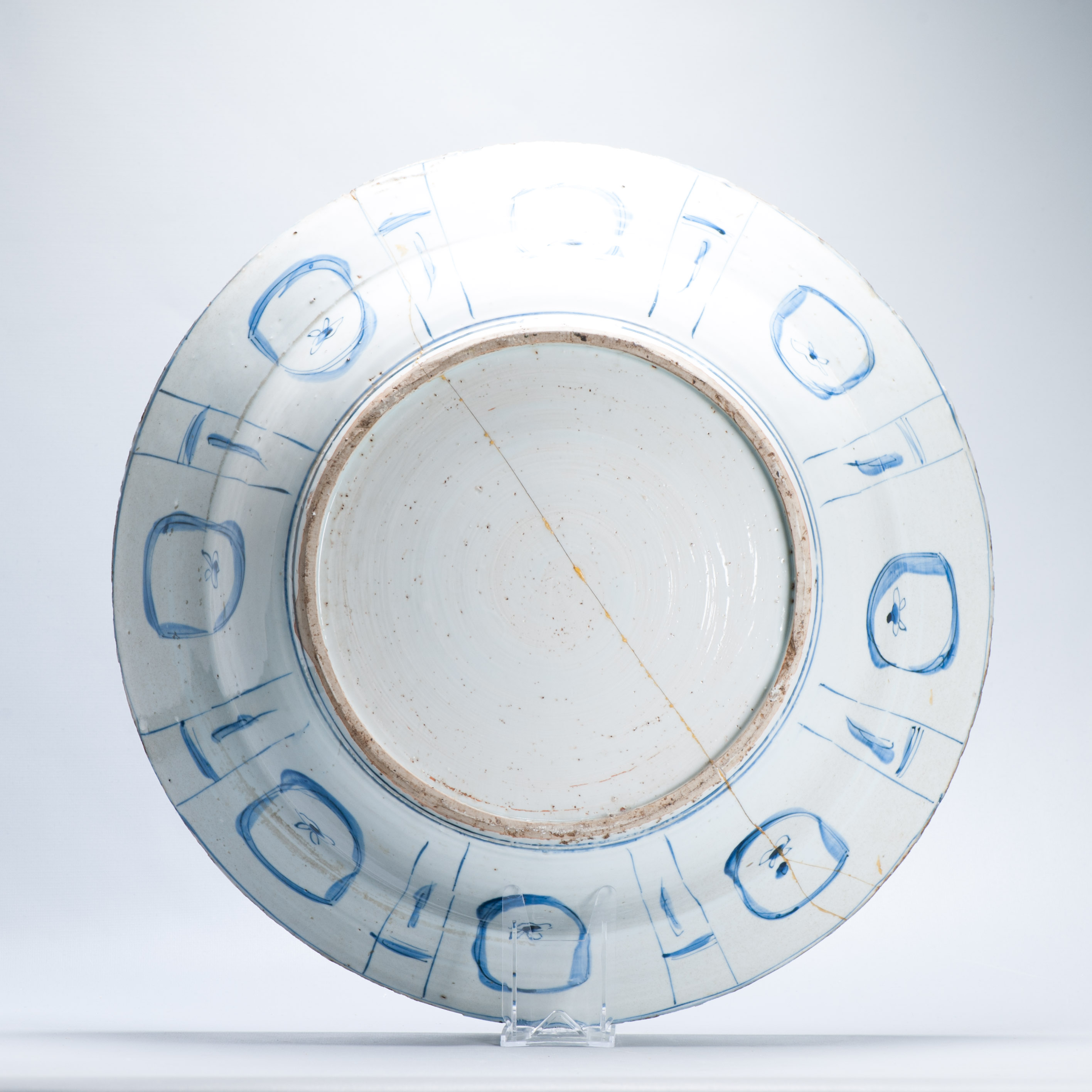 HUGE 47.5cm Antique Ming Chinese Porcelain Kraak Plate Whagon Wheel Ducks - Image 7