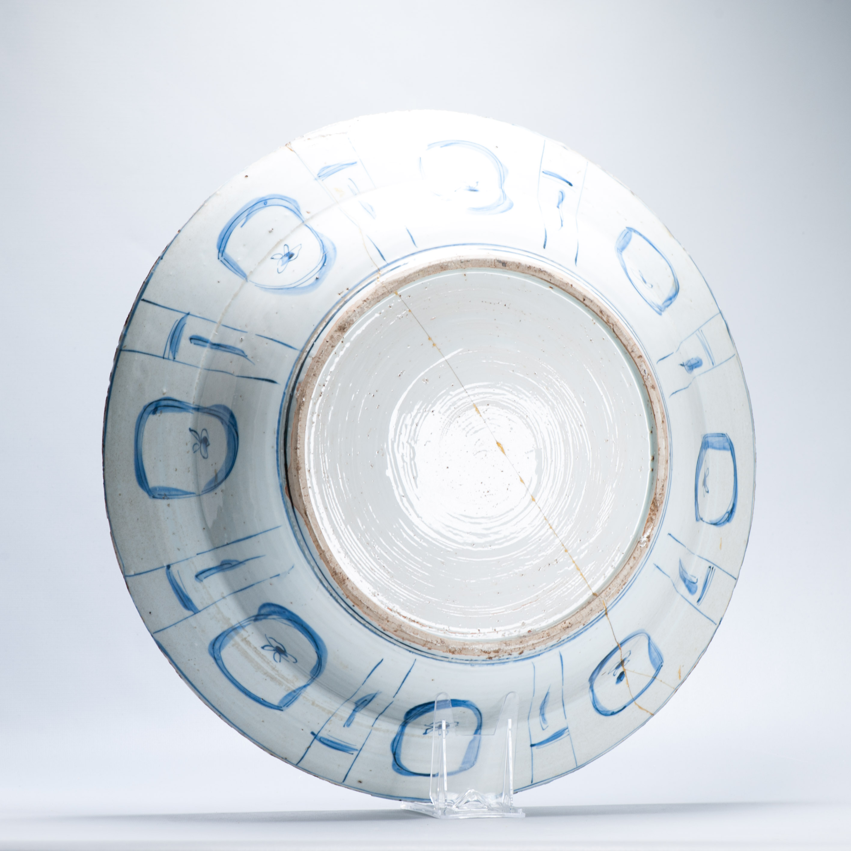 HUGE 47.5cm Antique Ming Chinese Porcelain Kraak Plate Whagon Wheel Ducks - Image 8
