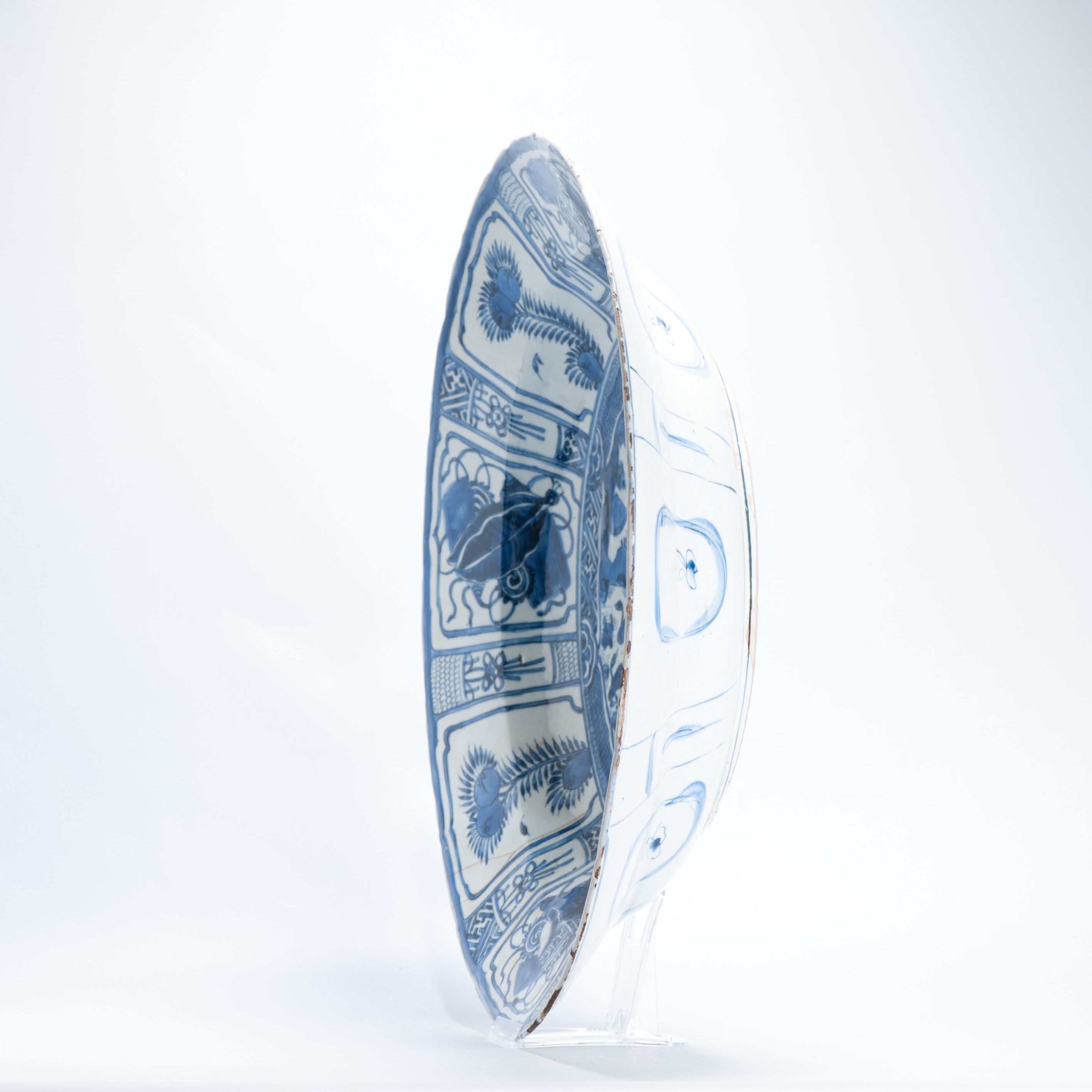 HUGE 47.5cm Antique Ming Chinese Porcelain Kraak Plate Whagon Wheel Ducks - Image 12