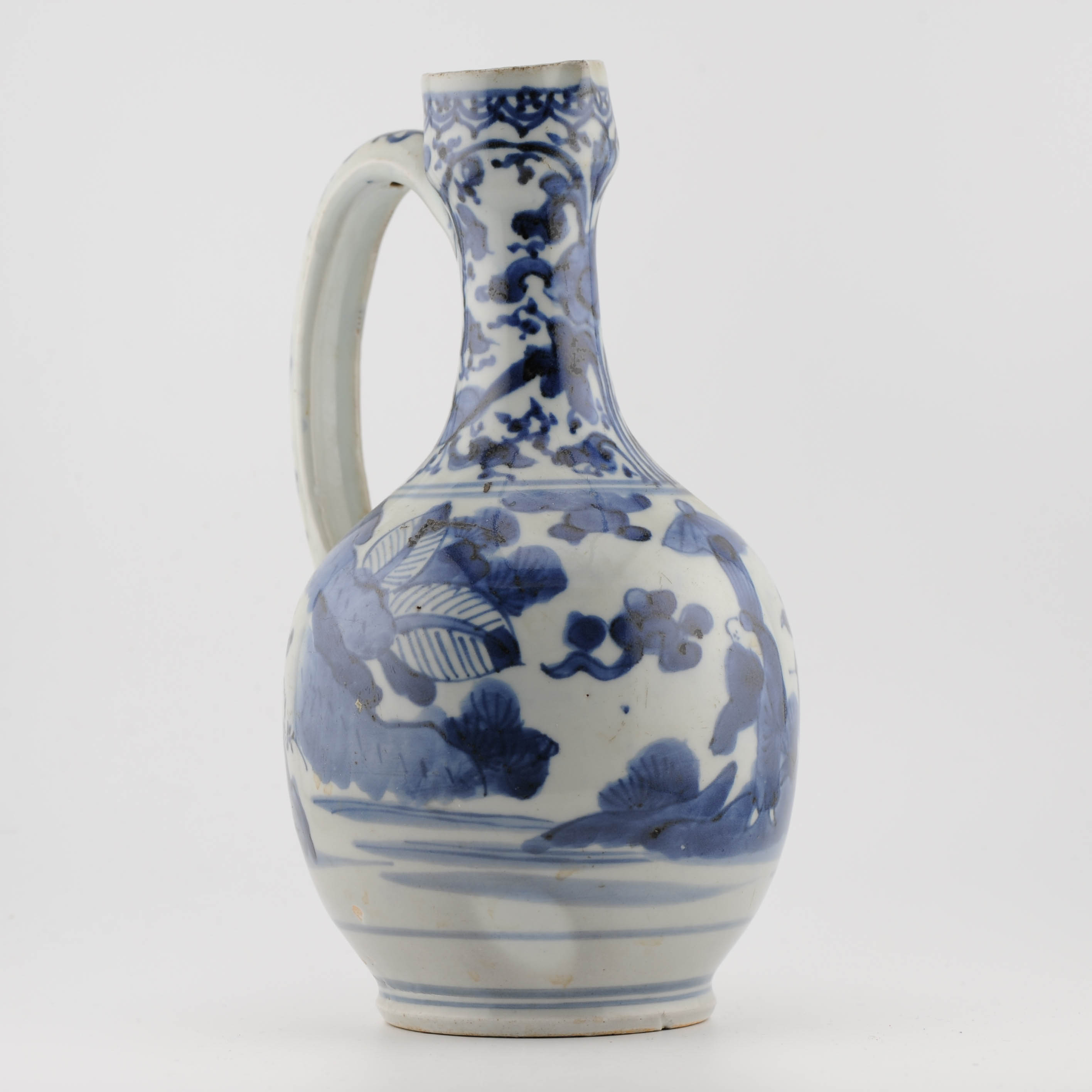 Antique 17C Japanese Porcelain Blue White Edo Period Arita Jug Ewer Flowers - Image 9