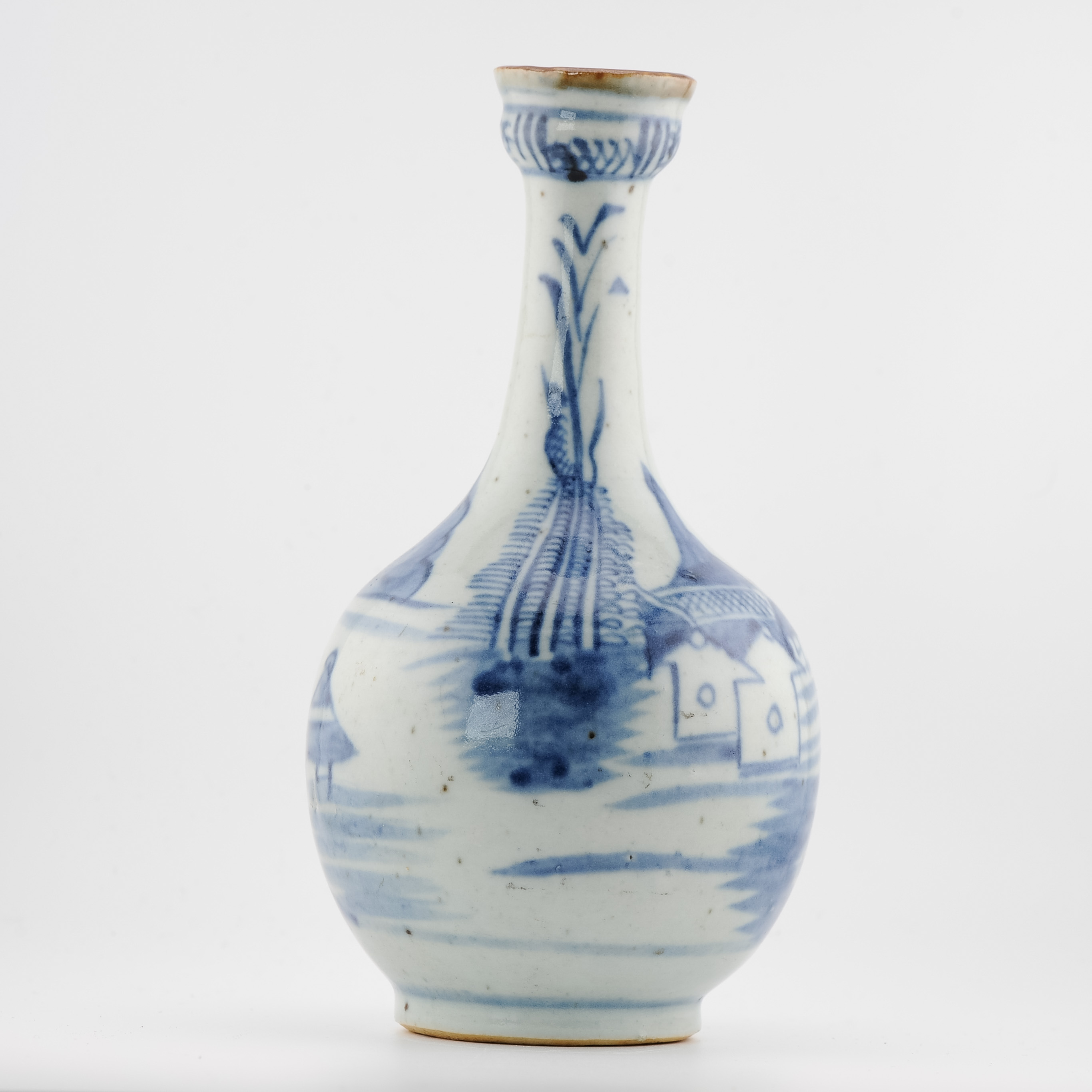 Antique 19C Chinese Porcelain Blue and white Vase Landscape Fishermen Boats - Image 7