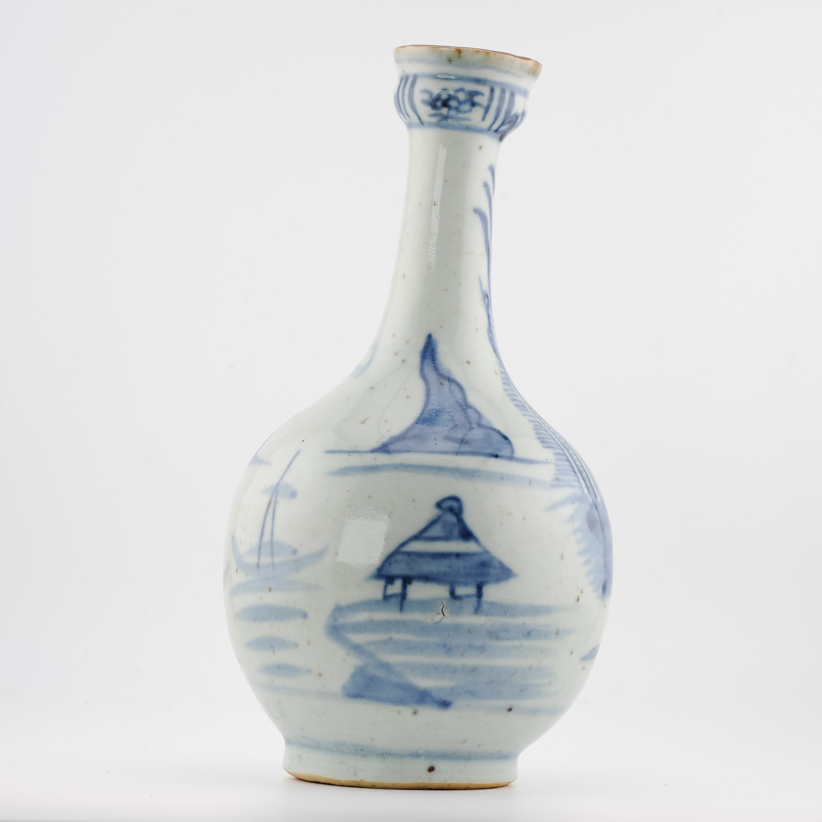 Antique 19C Chinese Porcelain Blue and white Vase Landscape Fishermen Boats - Image 9