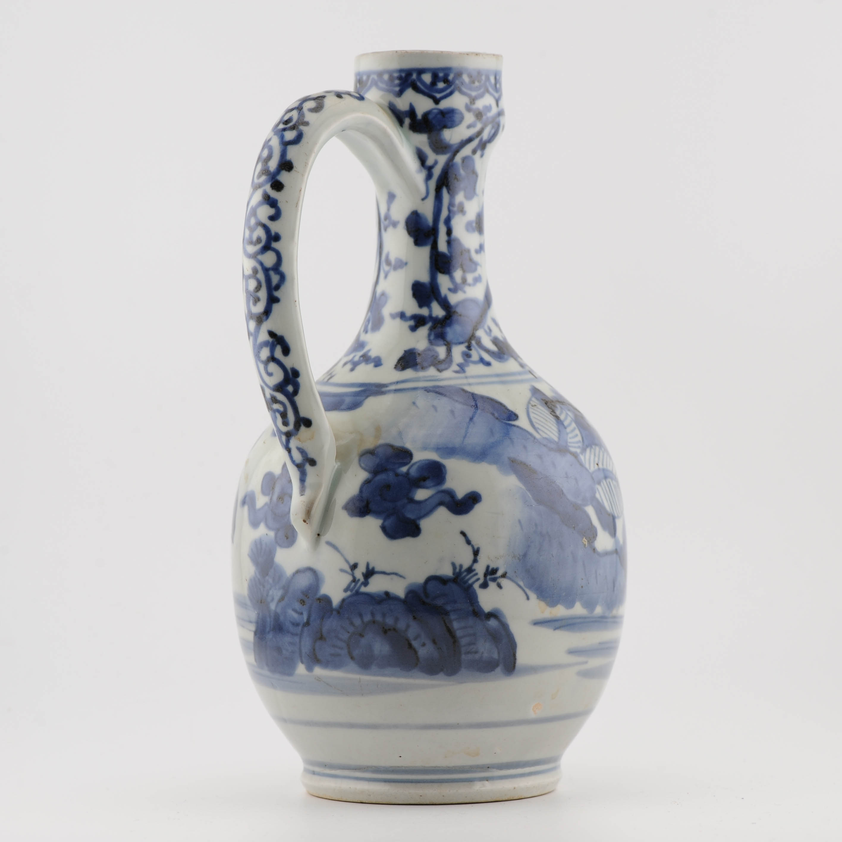 Antique 17C Japanese Porcelain Blue White Edo Period Arita Jug Ewer Flowers - Image 12
