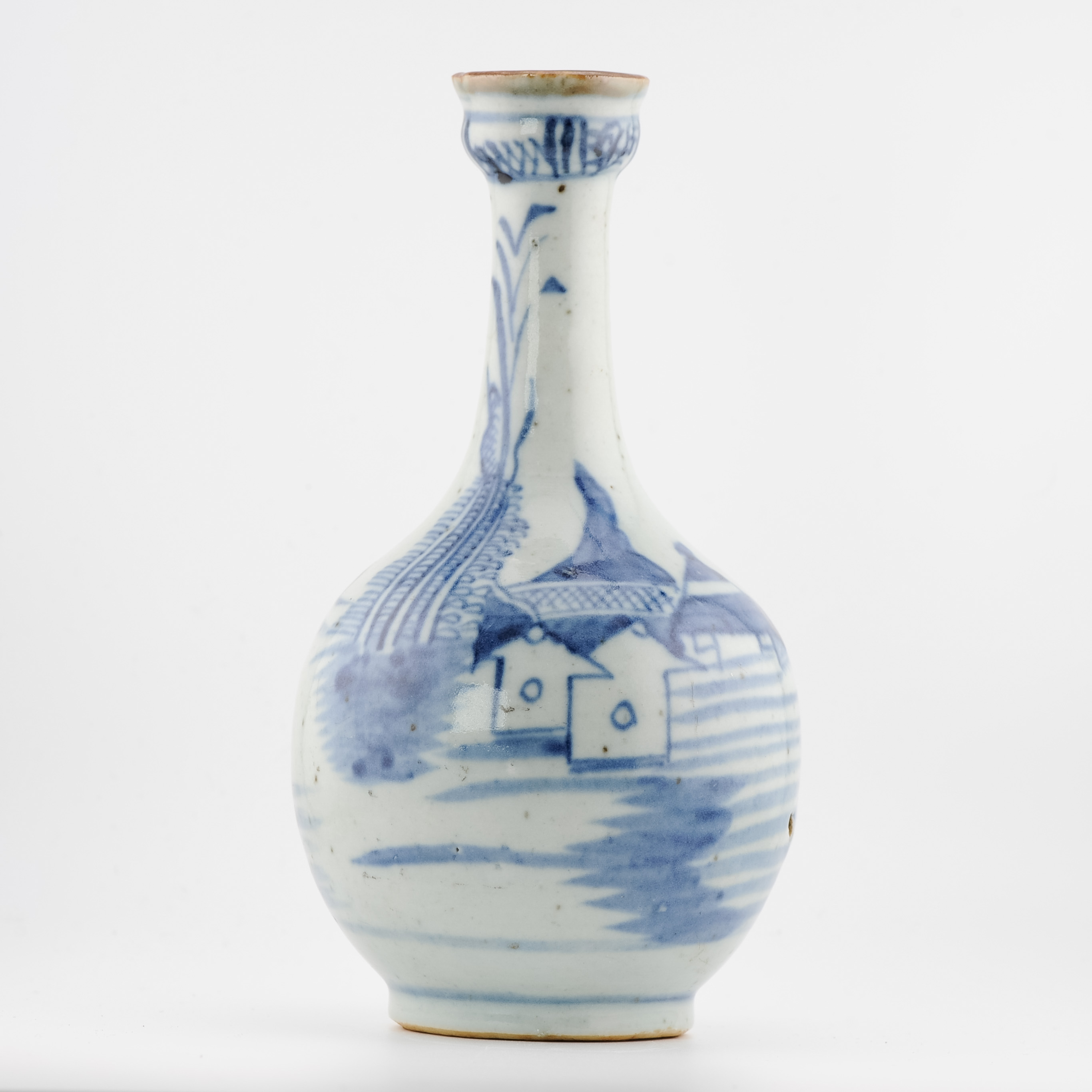 Antique 19C Chinese Porcelain Blue and white Vase Landscape Fishermen Boats - Image 6