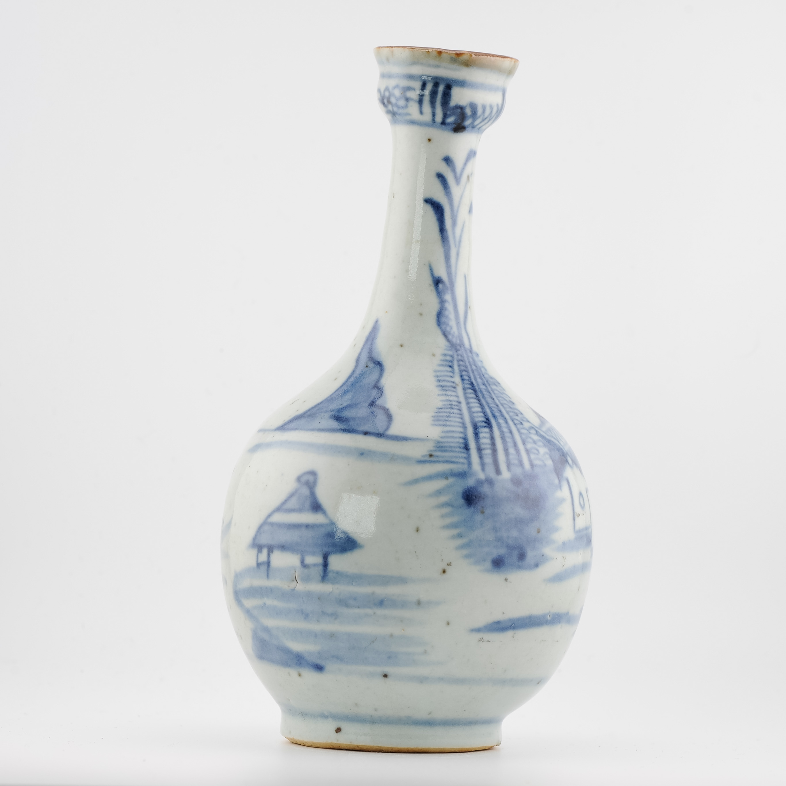 Antique 19C Chinese Porcelain Blue and white Vase Landscape Fishermen Boats - Image 8