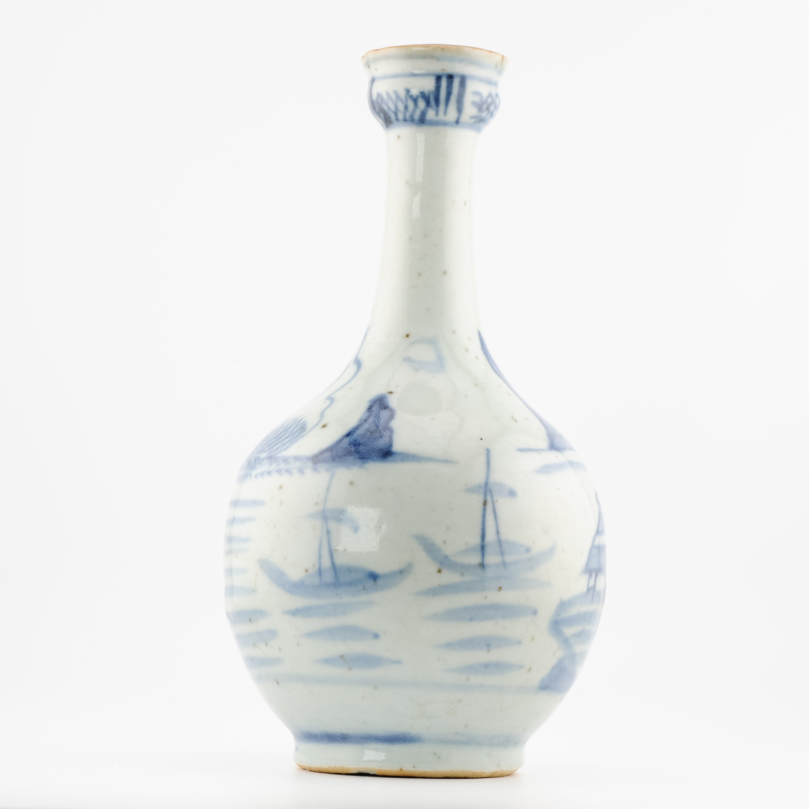 Antique 19C Chinese Porcelain Blue and white Vase Landscape Fishermen Boats - Image 11