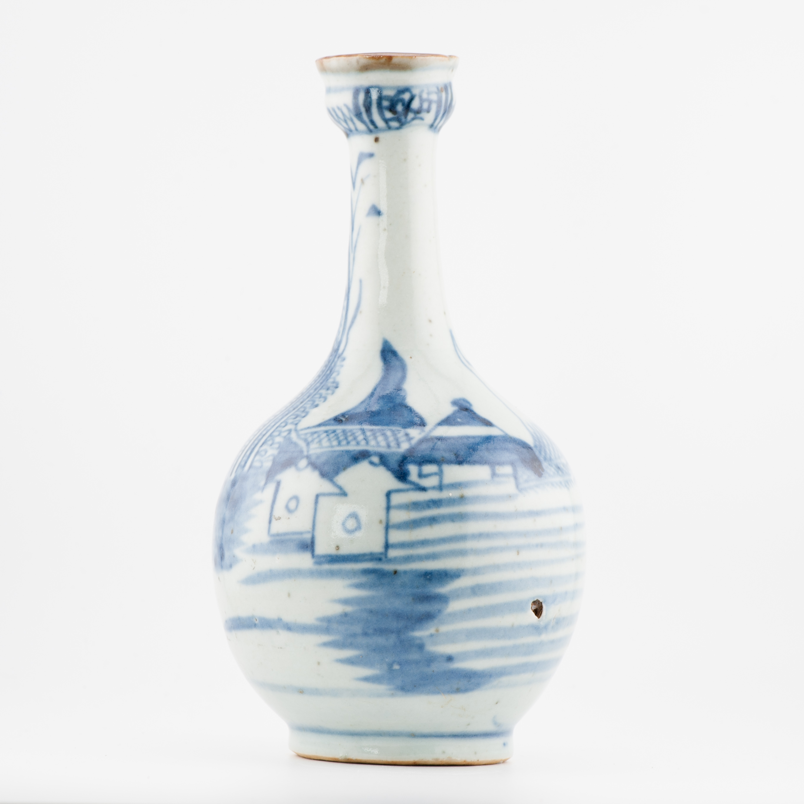 Antique 19C Chinese Porcelain Blue and white Vase Landscape Fishermen Boats - Image 5