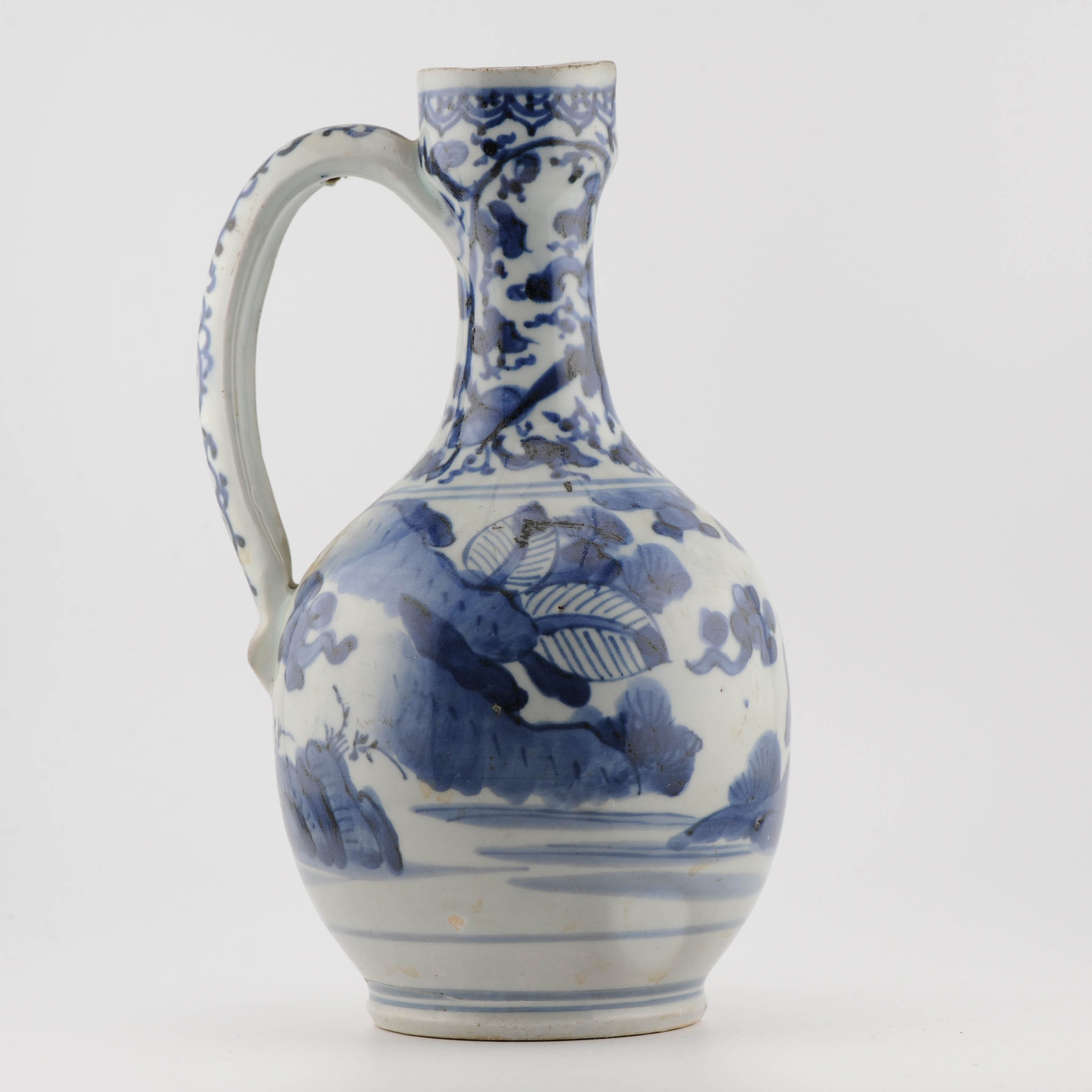 Antique 17C Japanese Porcelain Blue White Edo Period Arita Jug Ewer Flowers - Image 10