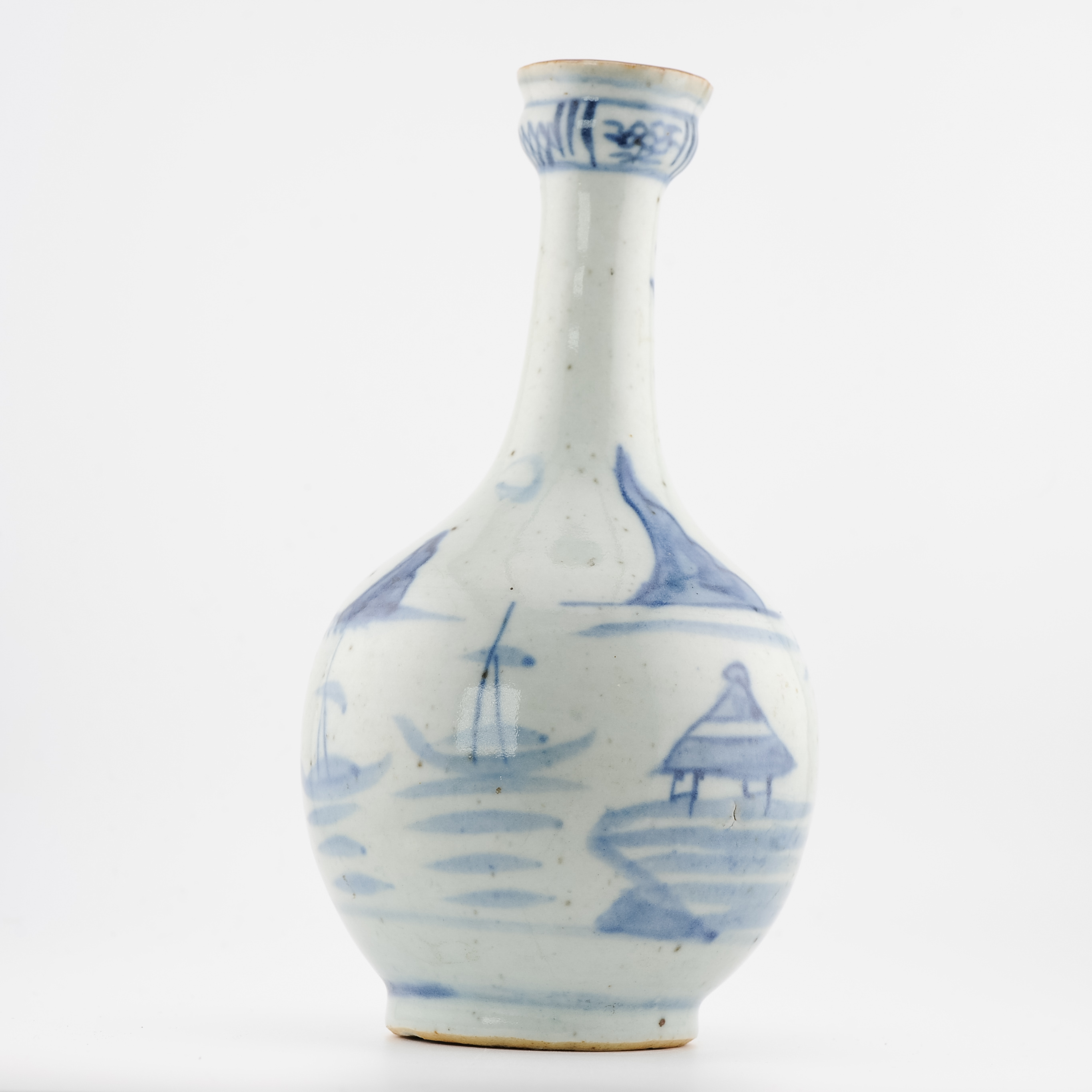 Antique 19C Chinese Porcelain Blue and white Vase Landscape Fishermen Boats - Image 10