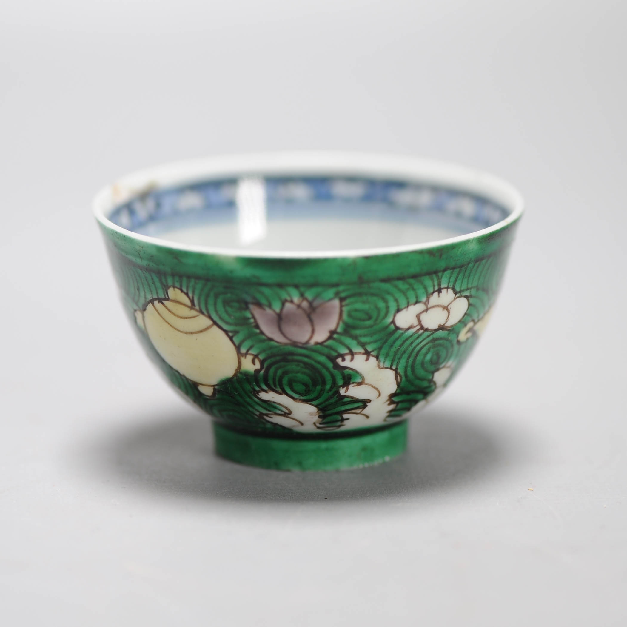 Antique Teacup Green Chinese Porcelain Kangxi Blue White Bowl Landscape - Image 8