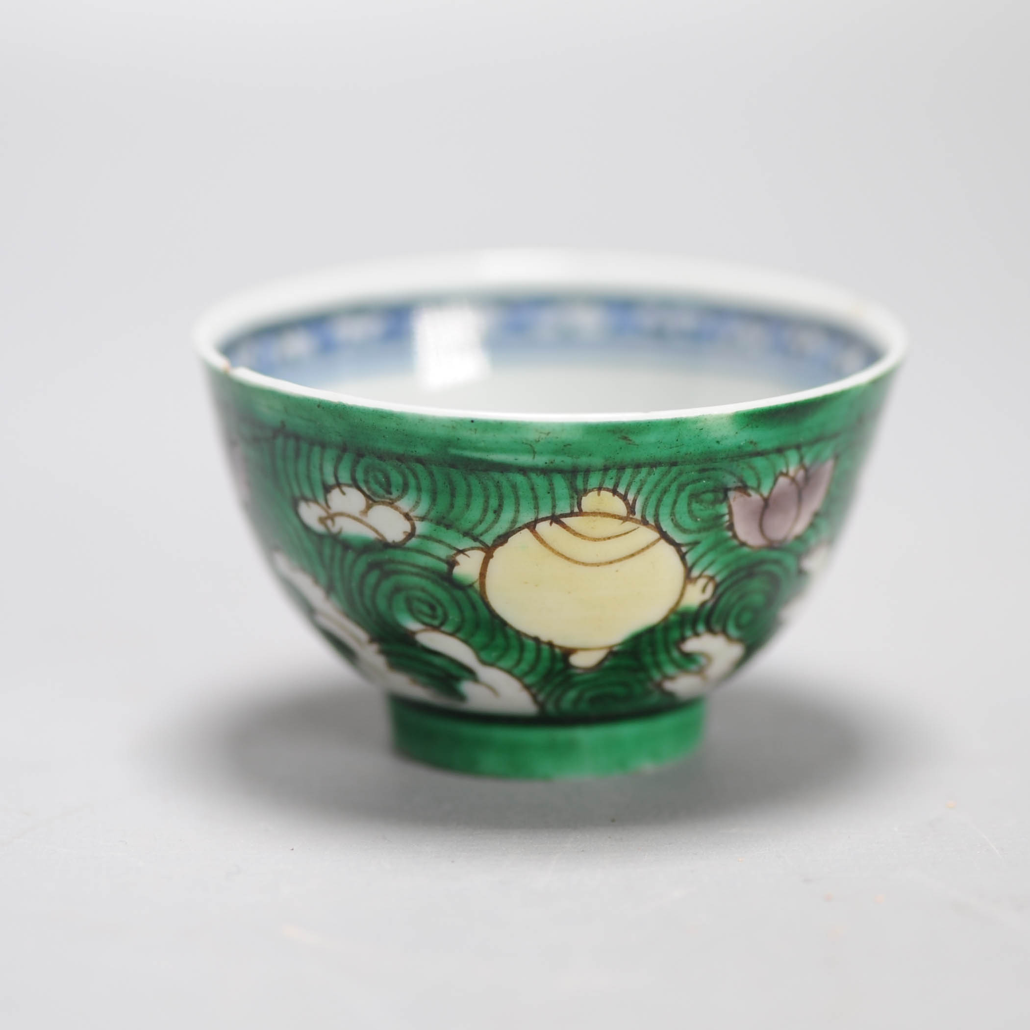 Antique Teacup Green Chinese Porcelain Kangxi Blue White Bowl Landscape - Image 9