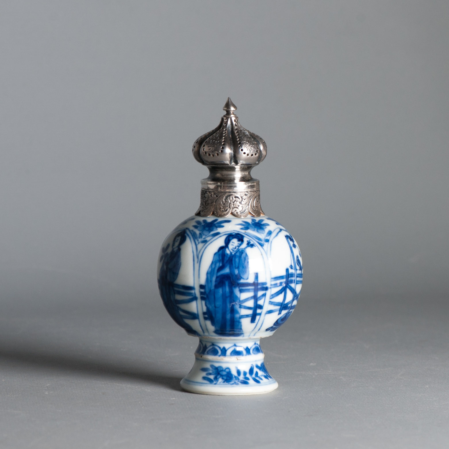 Antique Kangxi Period Chinese porcelain Tea Caddy Silver Mount Elegant Ladies CHina - Image 6