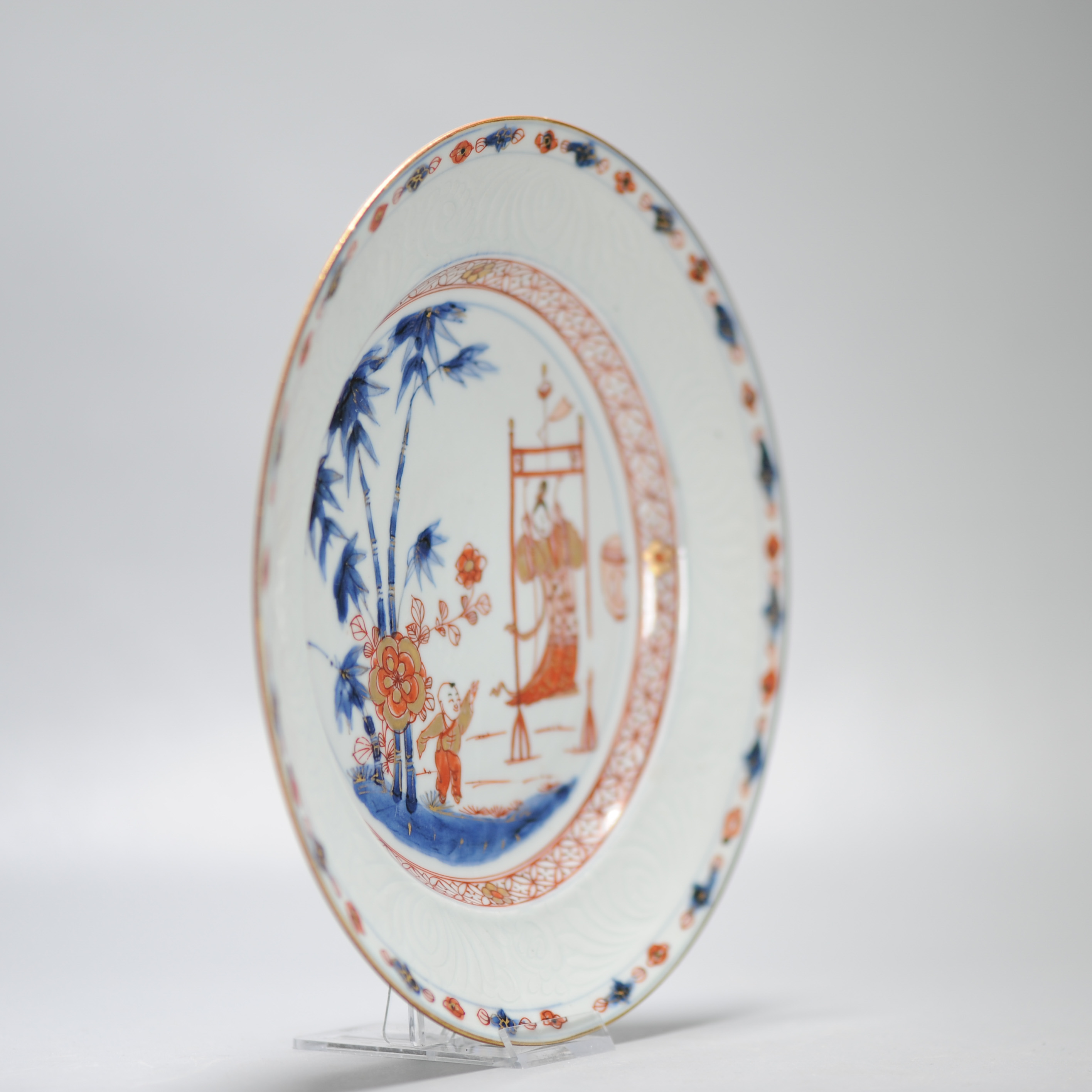 Lovely Antique 18C Imari Dish Qing Chinese Porcelain Lady on Swing Kangxi - Image 2