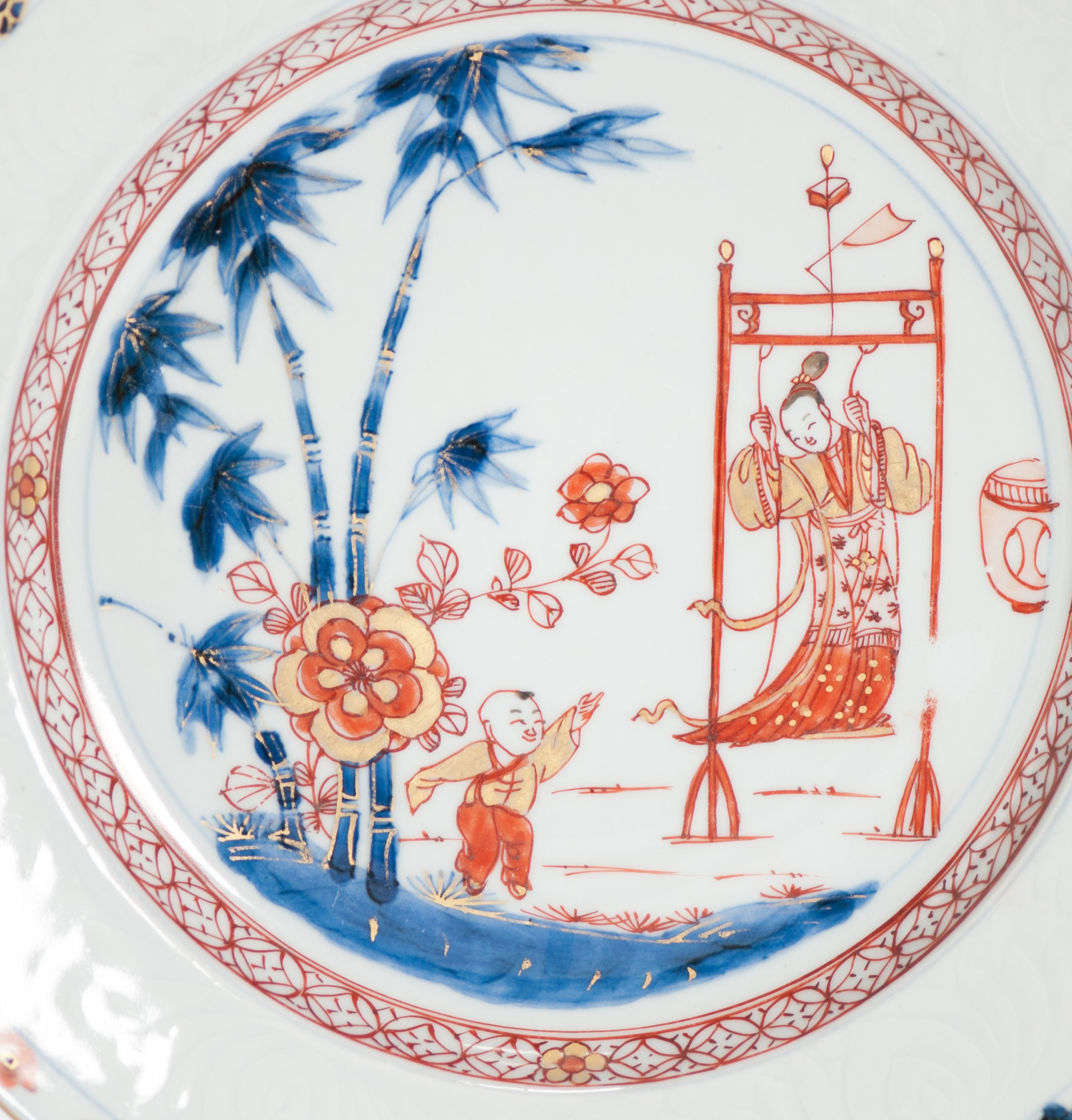 Lovely Antique 18C Imari Dish Qing Chinese Porcelain Lady on Swing Kangxi - Image 12