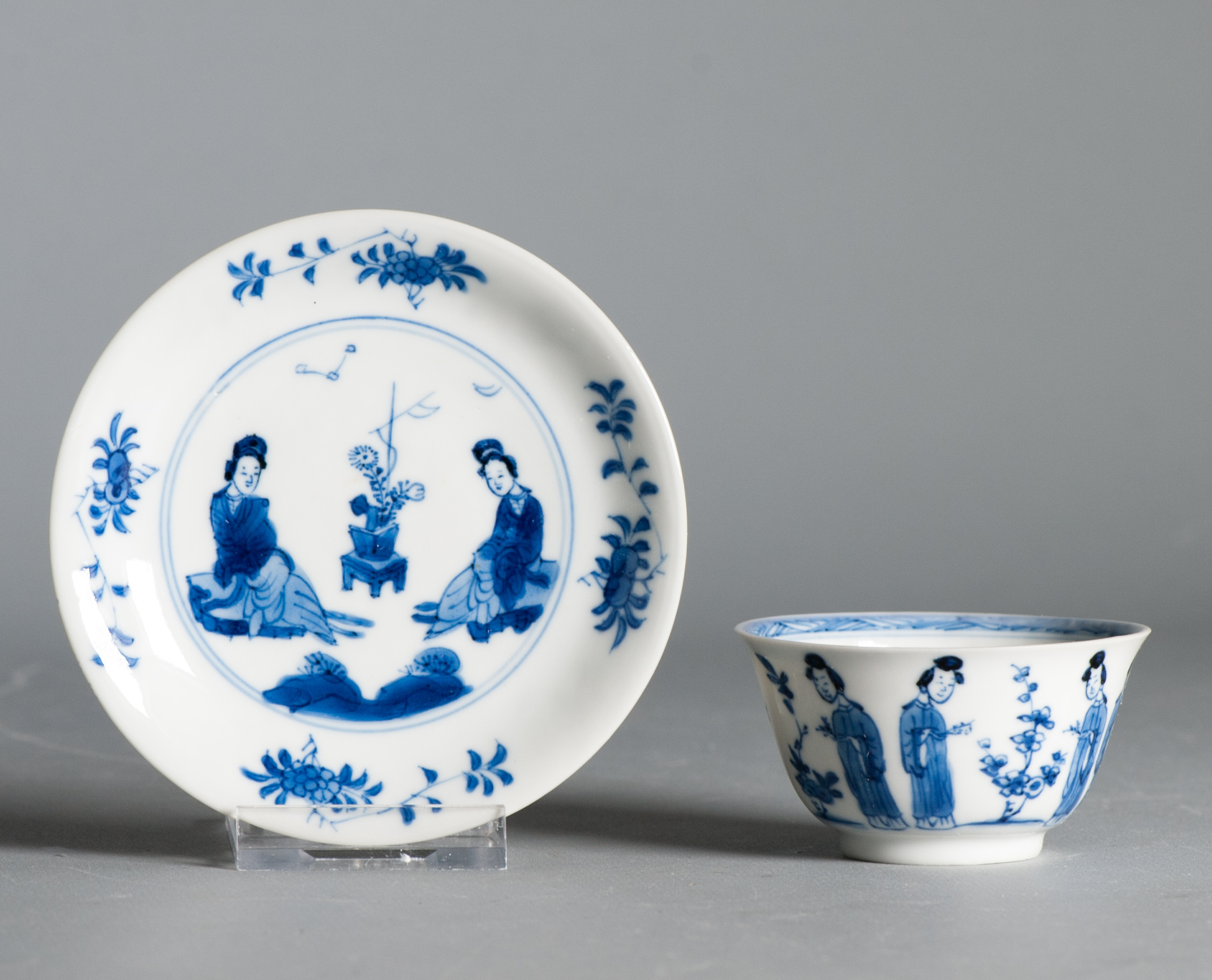 Antique Kangxi Period Chinese porcelain Tea Set Elegant Ladies Lizas Marked