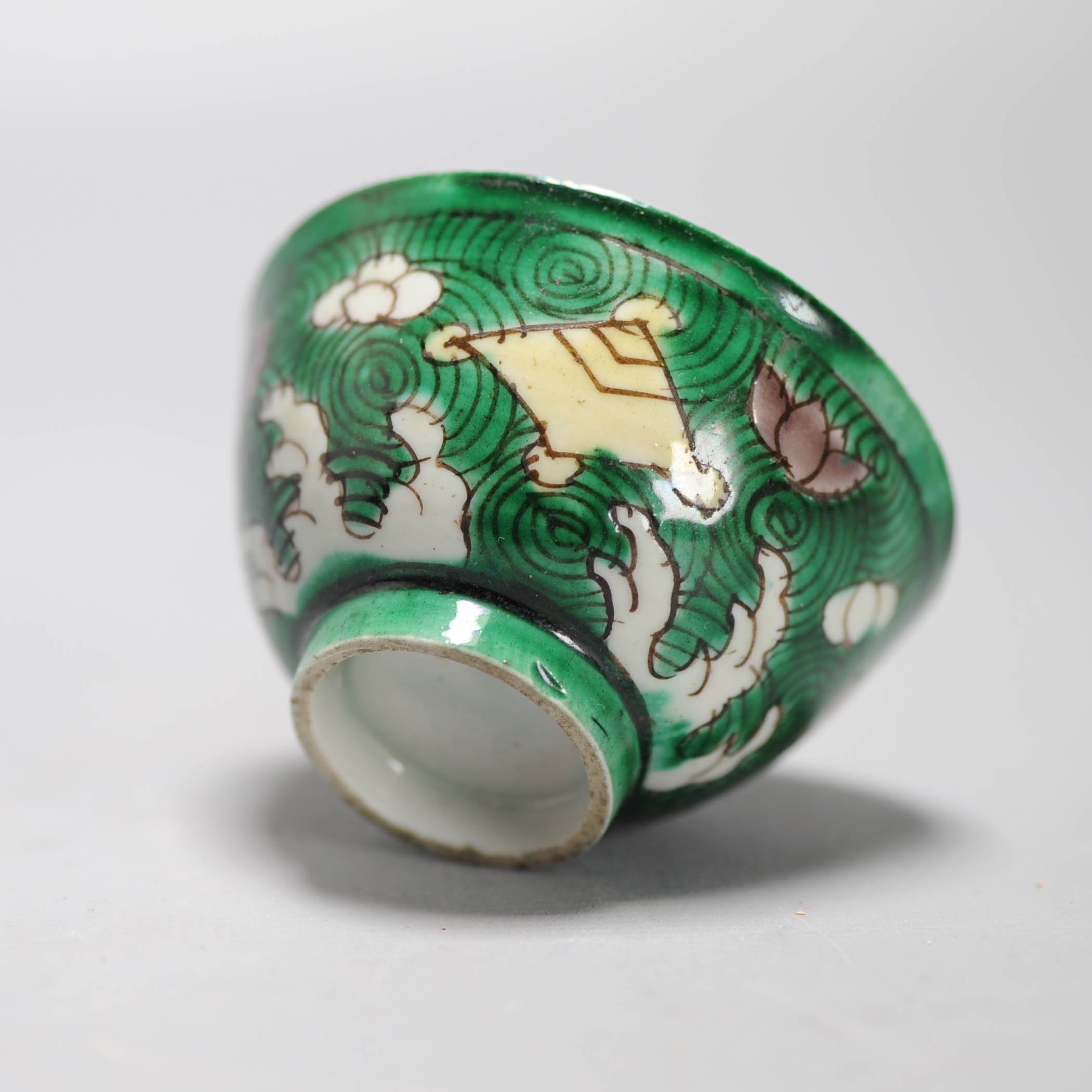 Antique Teacup Green Chinese Porcelain Kangxi Blue White Bowl Landscape - Image 6