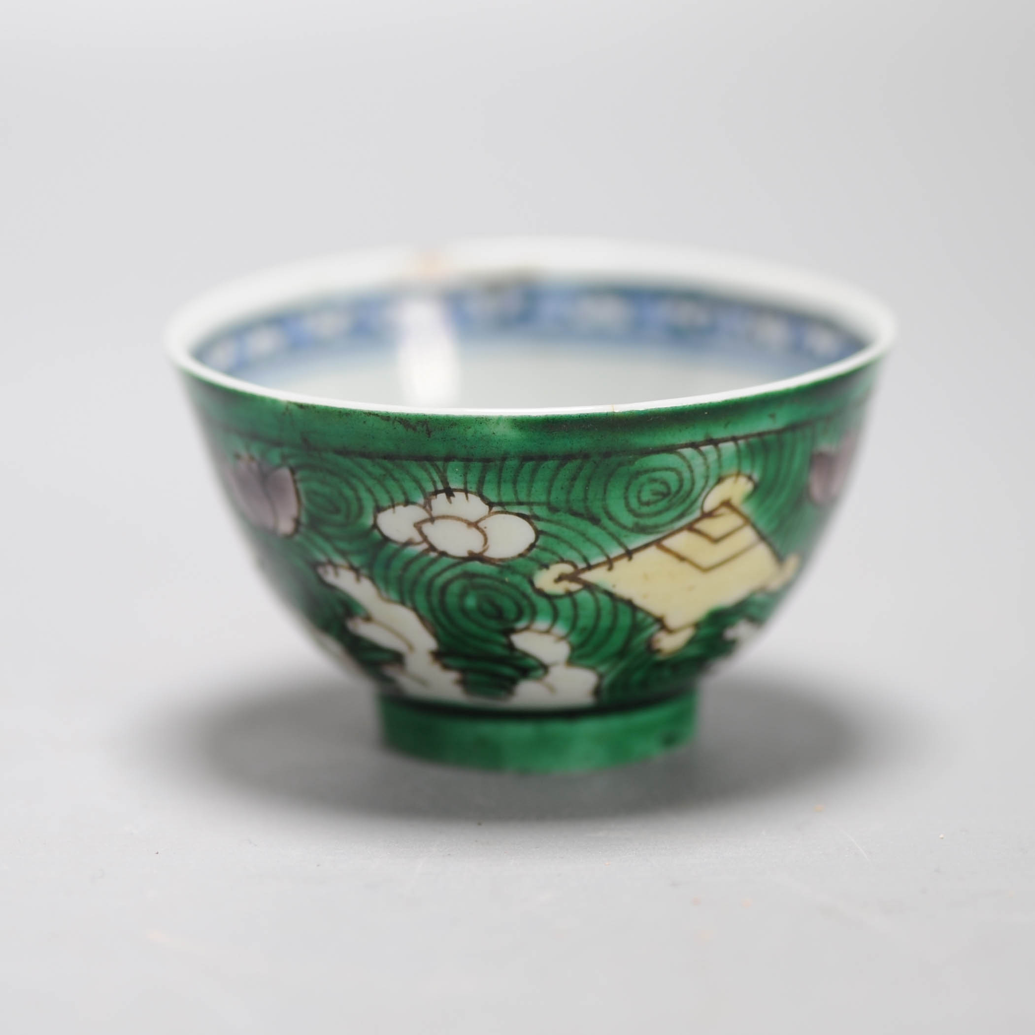 Antique Teacup Green Chinese Porcelain Kangxi Blue White Bowl Landscape - Image 7