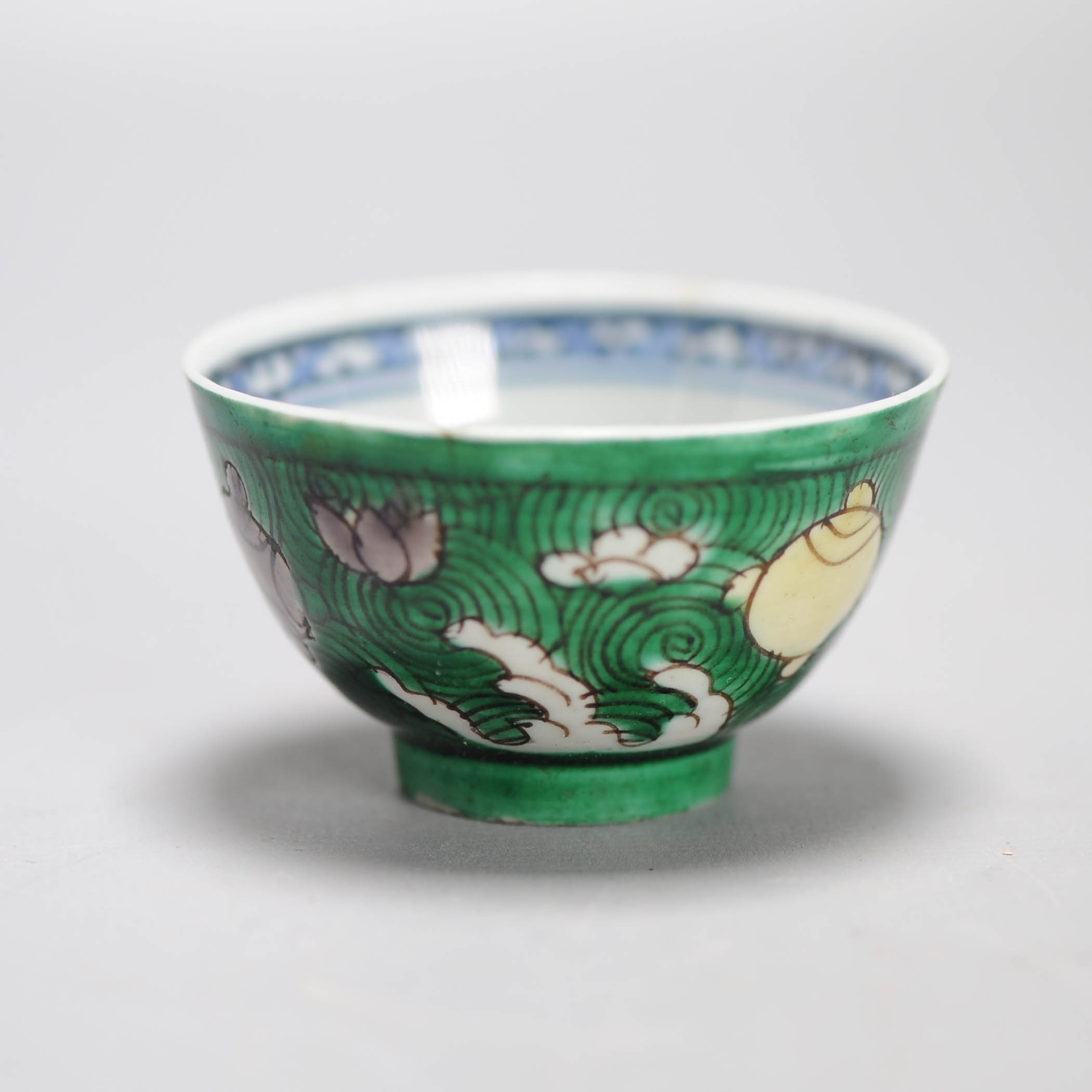 Antique Teacup Green Chinese Porcelain Kangxi Blue White Bowl Landscape - Image 10