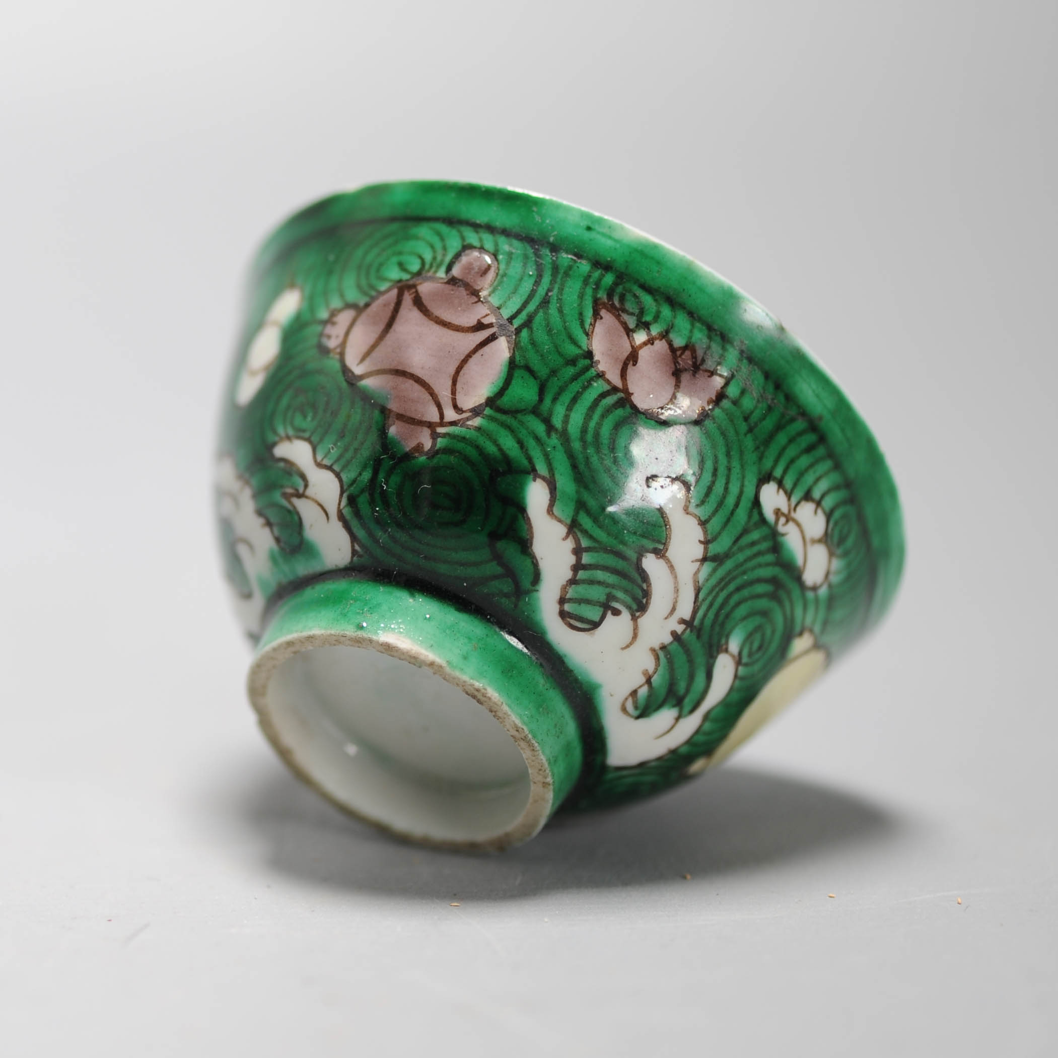 Antique Teacup Green Chinese Porcelain Kangxi Blue White Bowl Landscape - Image 2