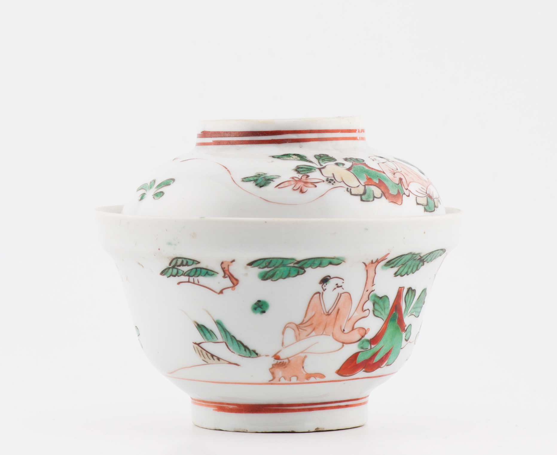 Wucai 17C Antique Chinese Porcelain Ko Akae Lidded Tea Bowl Chongzhen Period - Image 2