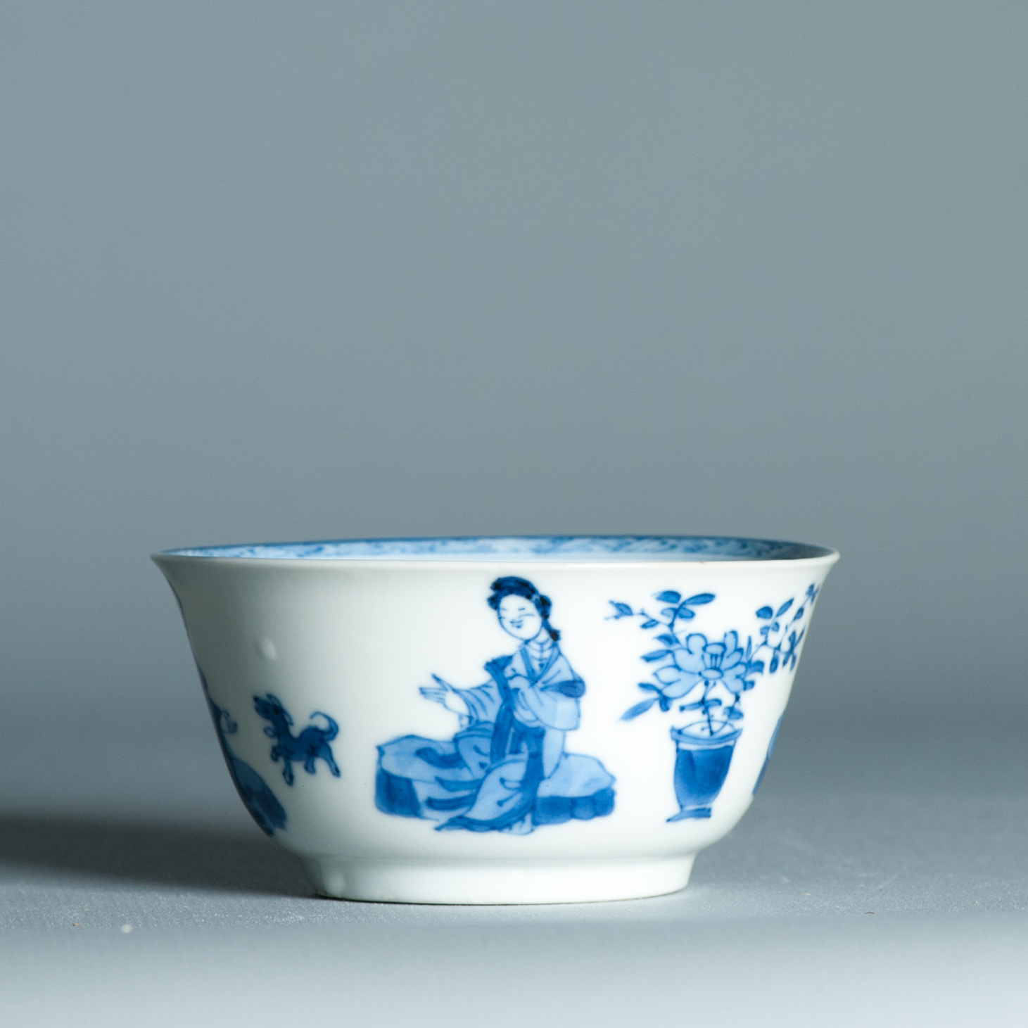 Antique Kangxi Period Eggshell Chinese porcelain Tea Bowl Lady with Dog - Image 16