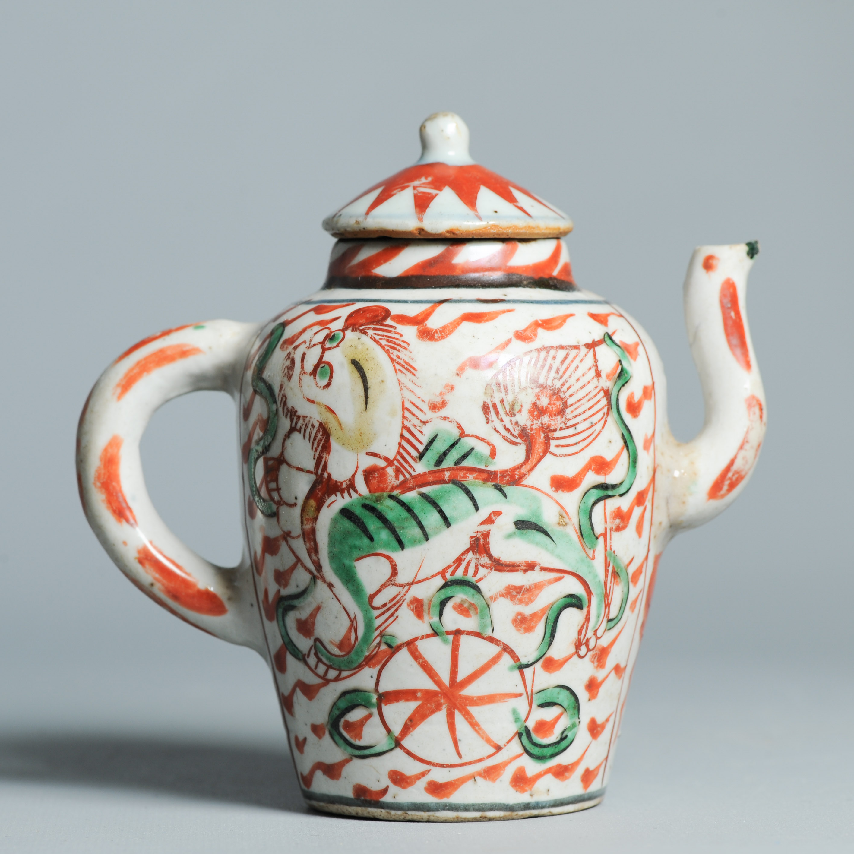 Antique 17C Chinese Porcelain Famille Verte teapot Mythical Animal Ca 1640-60 - Image 19