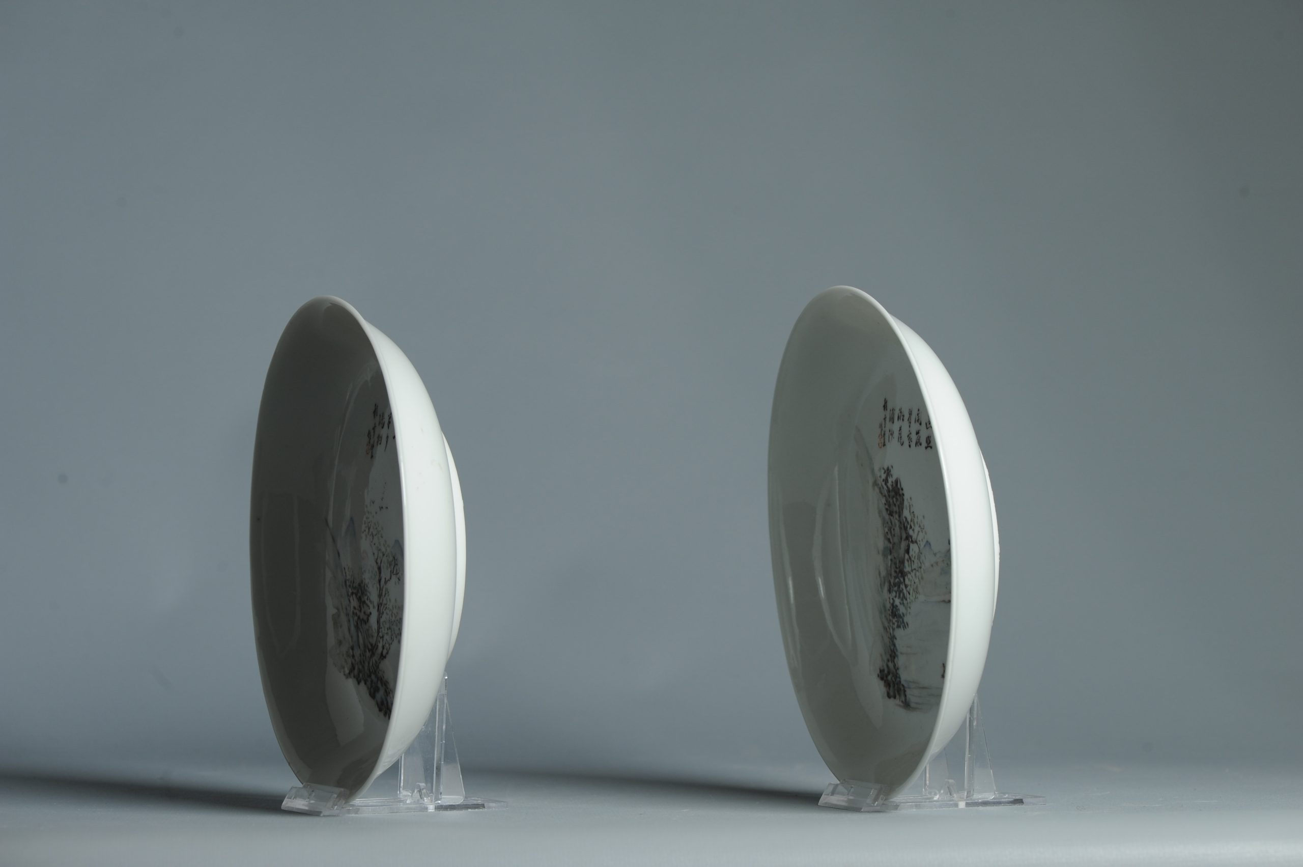 Antique 20th C Chinese Plates in Qianjiang style Landscape Calligraphy China - Image 13