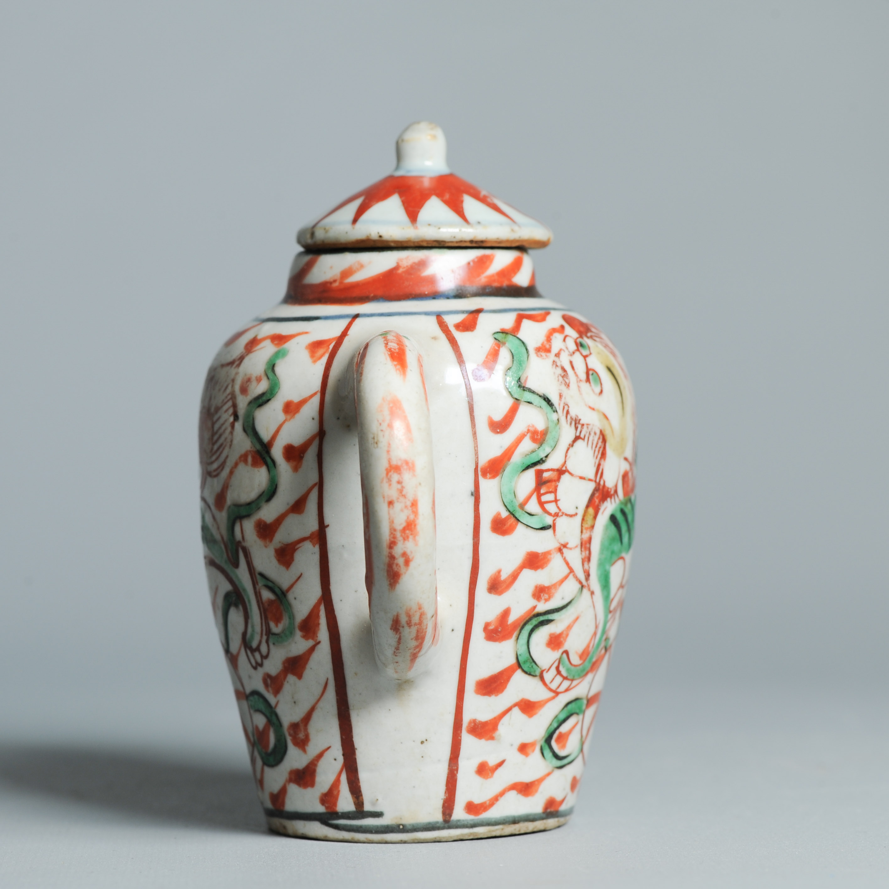 Antique 17C Chinese Porcelain Famille Verte teapot Mythical Animal Ca 1640-60 - Image 10