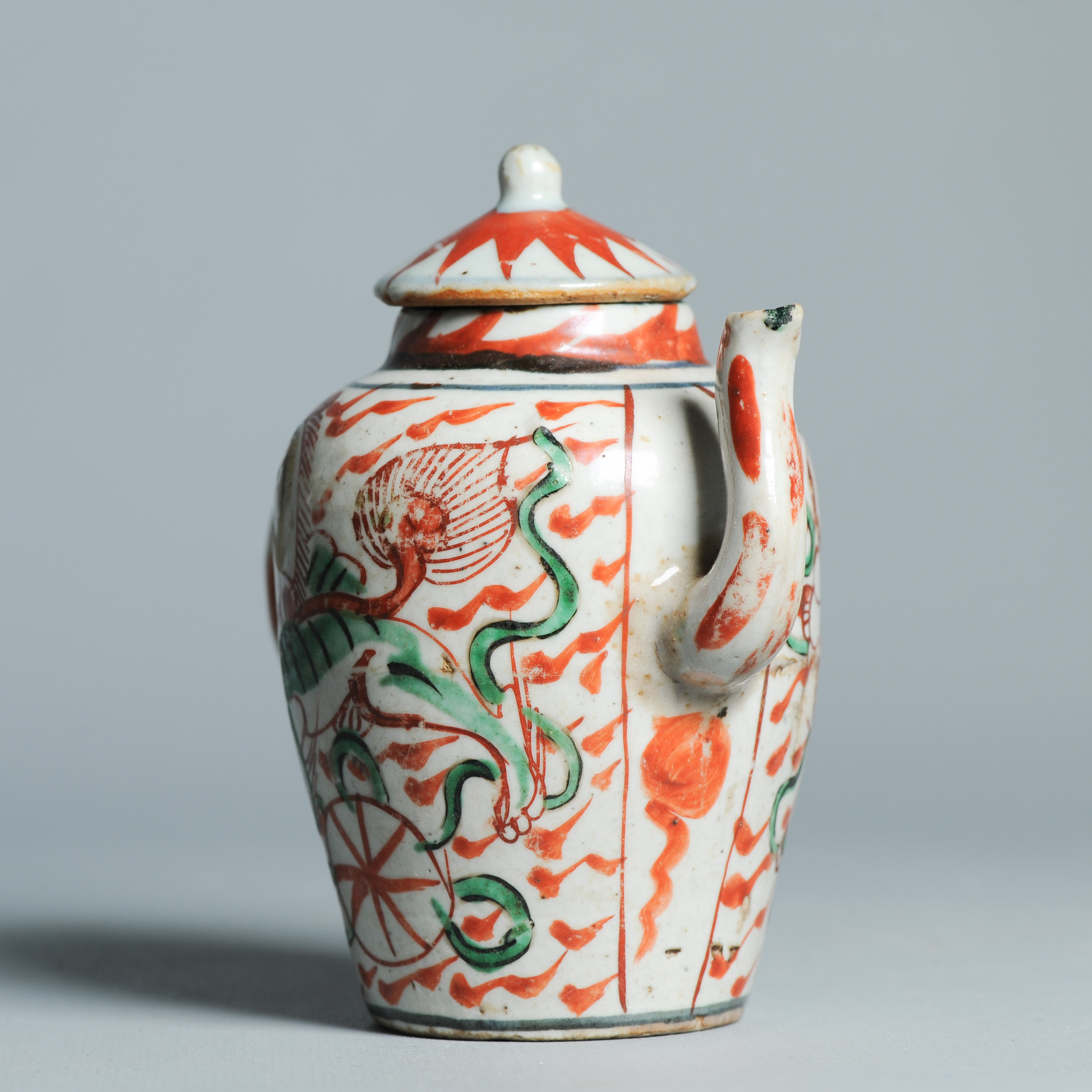 Antique 17C Chinese Porcelain Famille Verte teapot Mythical Animal Ca 1640-60 - Image 17