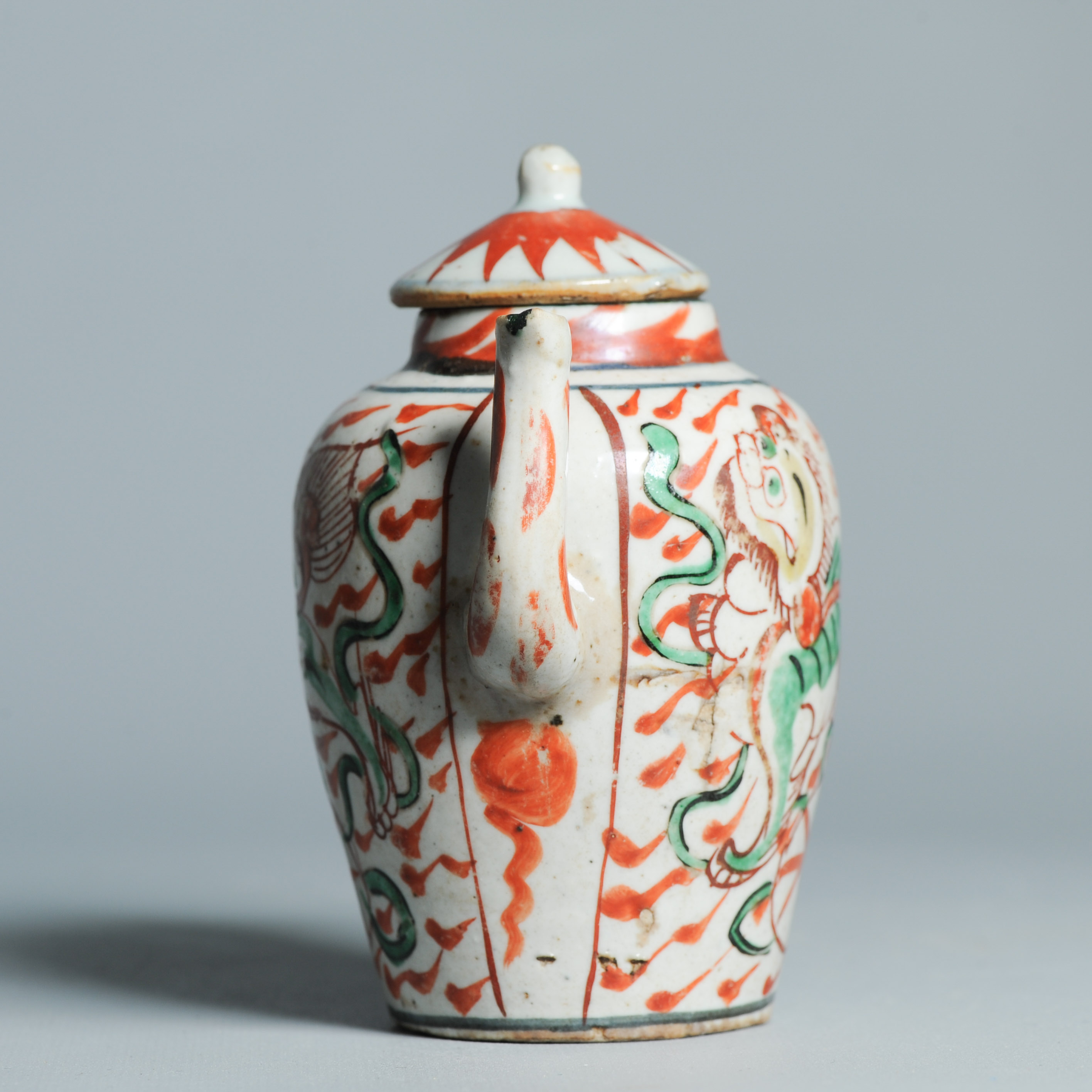 Antique 17C Chinese Porcelain Famille Verte teapot Mythical Animal Ca 1640-60 - Image 16