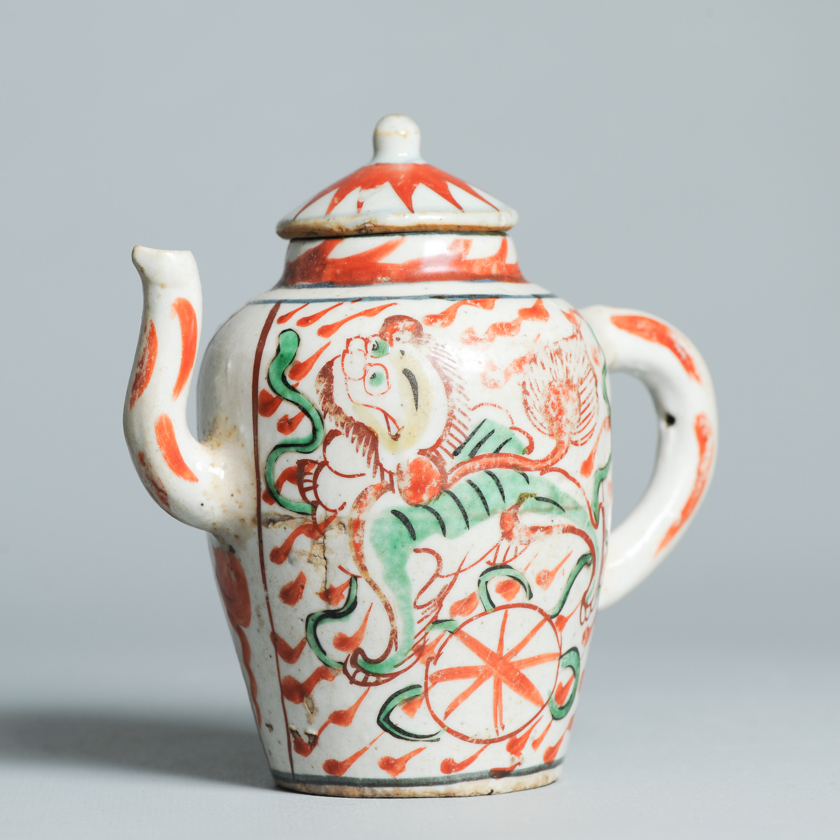 Antique 17C Chinese Porcelain Famille Verte teapot Mythical Animal Ca 1640-60 - Image 14
