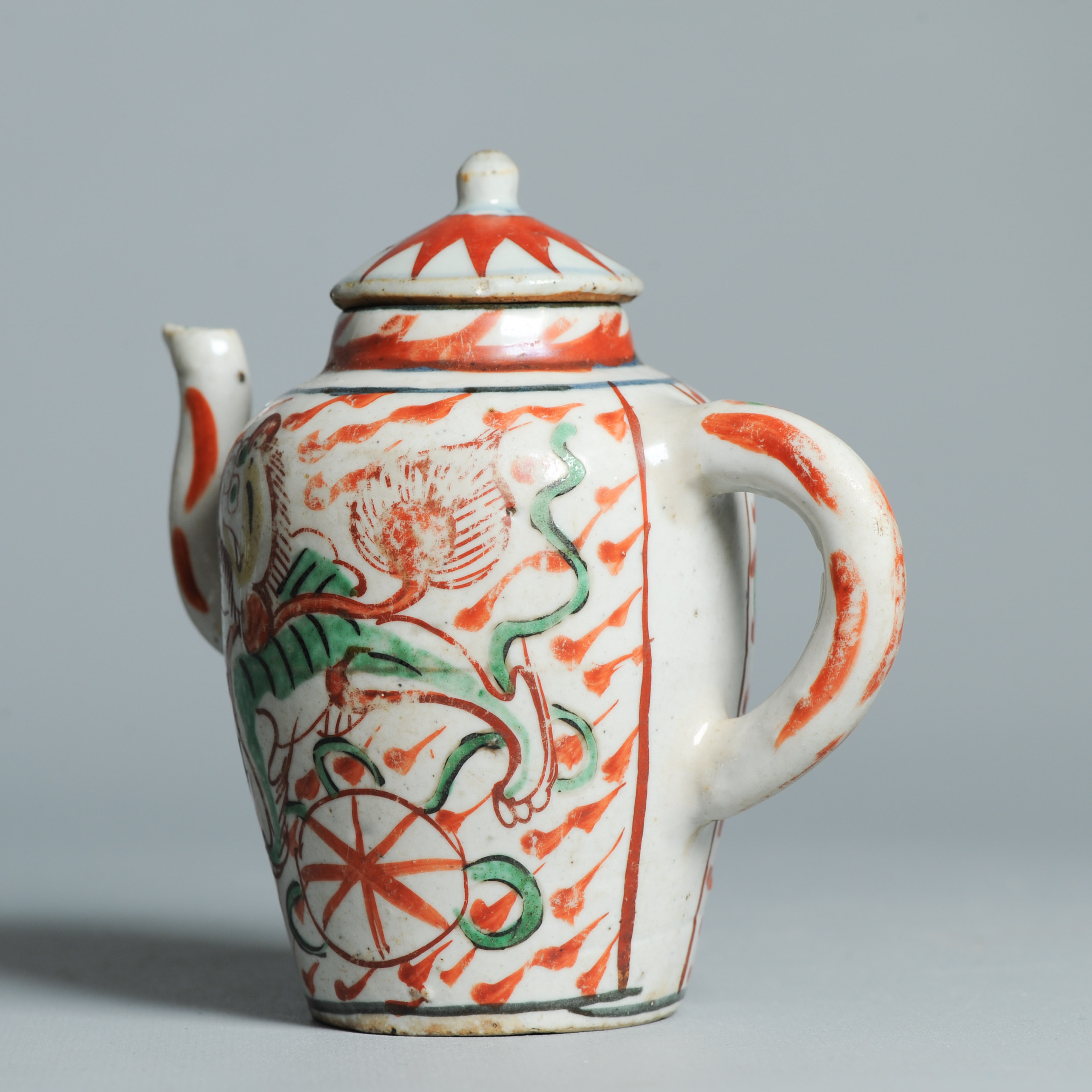 Antique 17C Chinese Porcelain Famille Verte teapot Mythical Animal Ca 1640-60 - Image 12