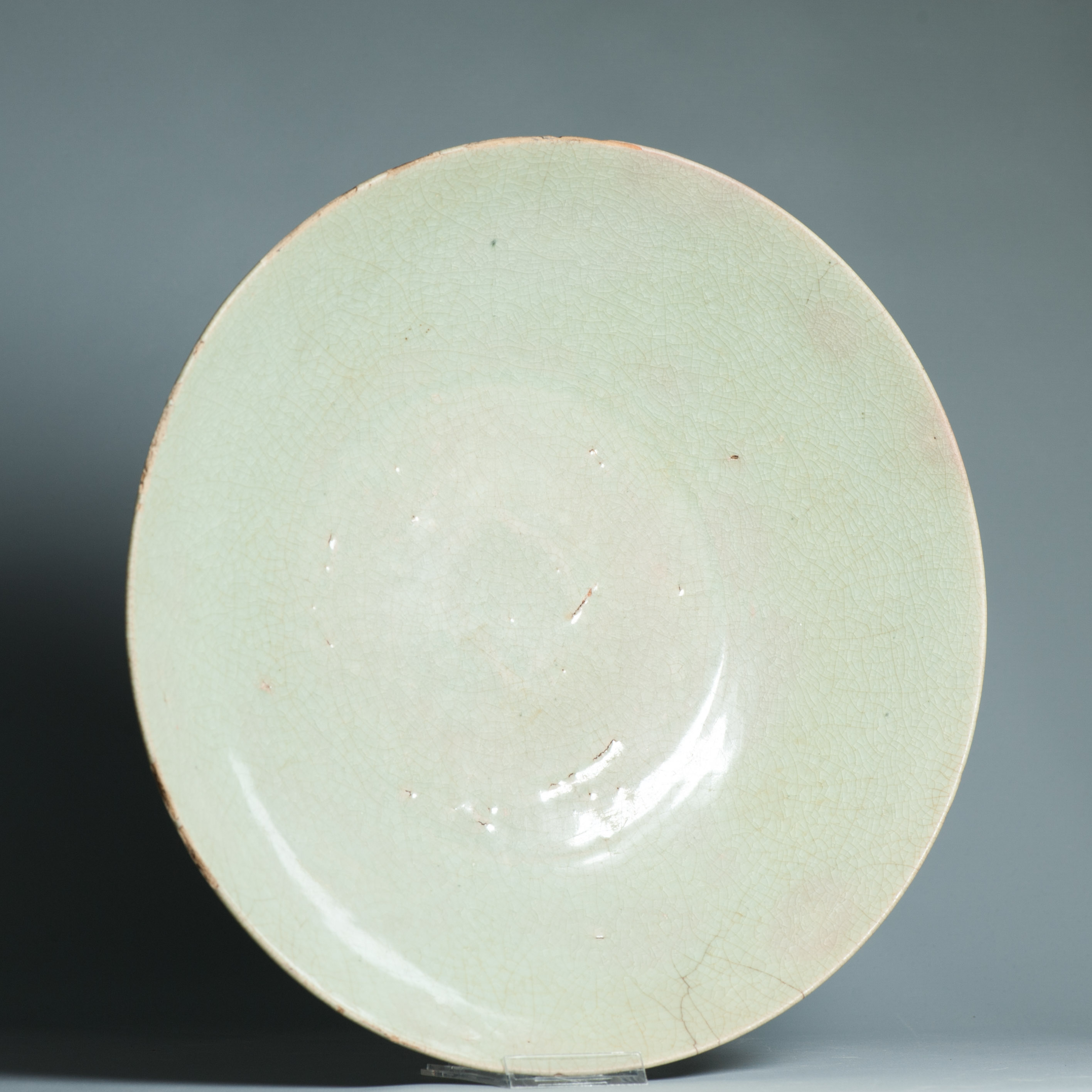 38CM Antique Chinese 16/17C Chinese Porcelain Dish Swatow Monochrome Celadon - Image 4
