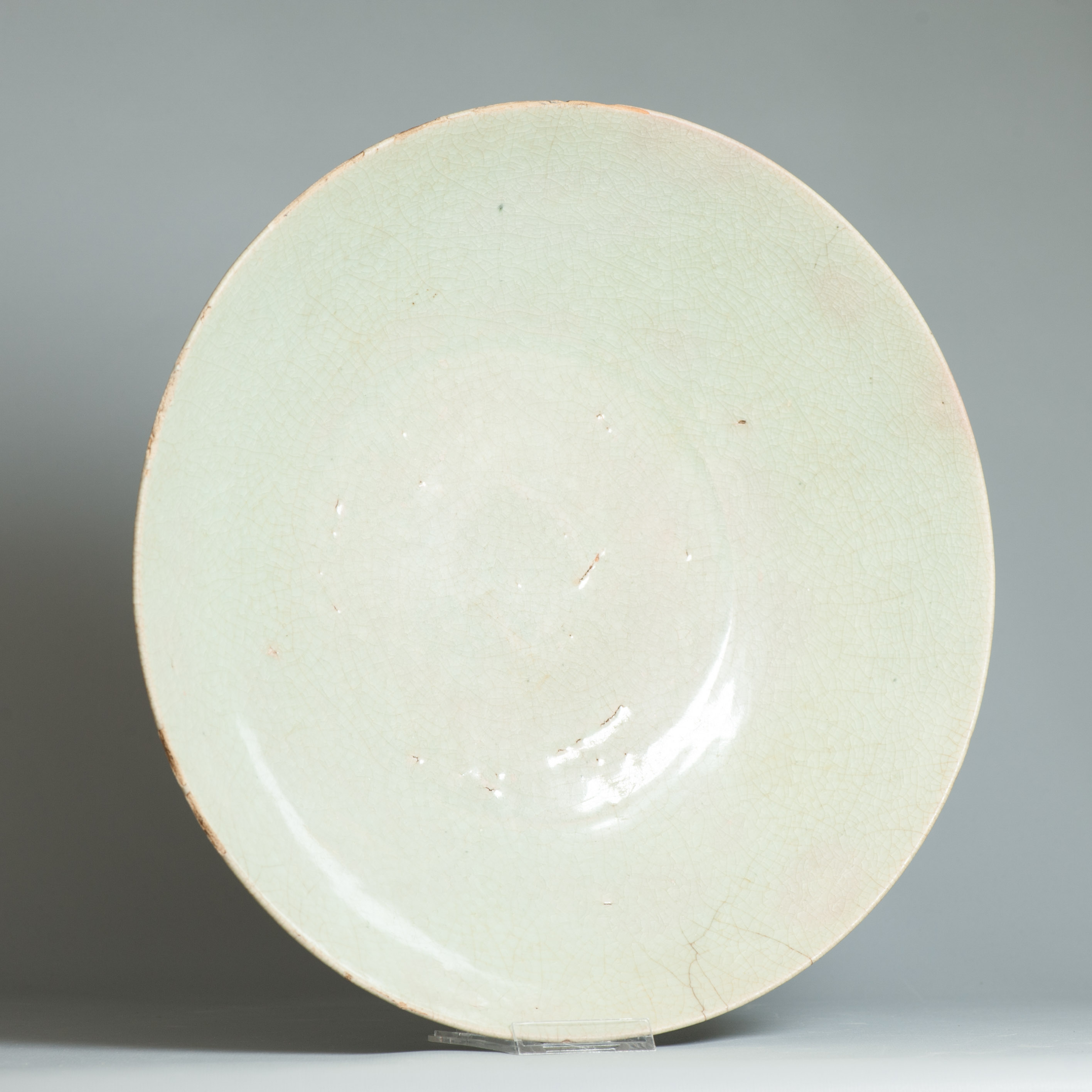 38CM Antique Chinese 16/17C Chinese Porcelain Dish Swatow Monochrome Celadon - Image 2