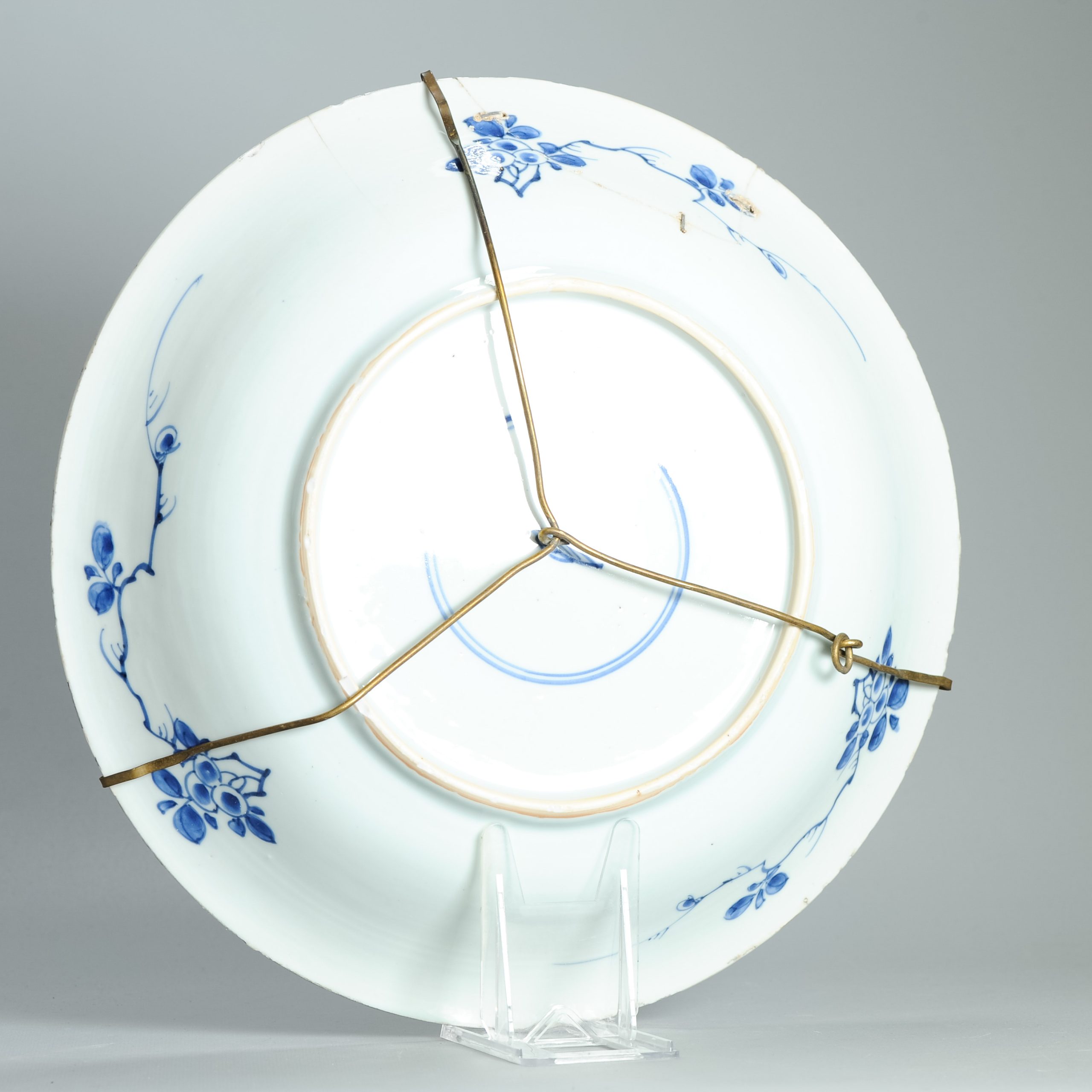 35CM Antique 18C Kangxi Period Chinese Porcelain Blue White Charger Marked - Image 8