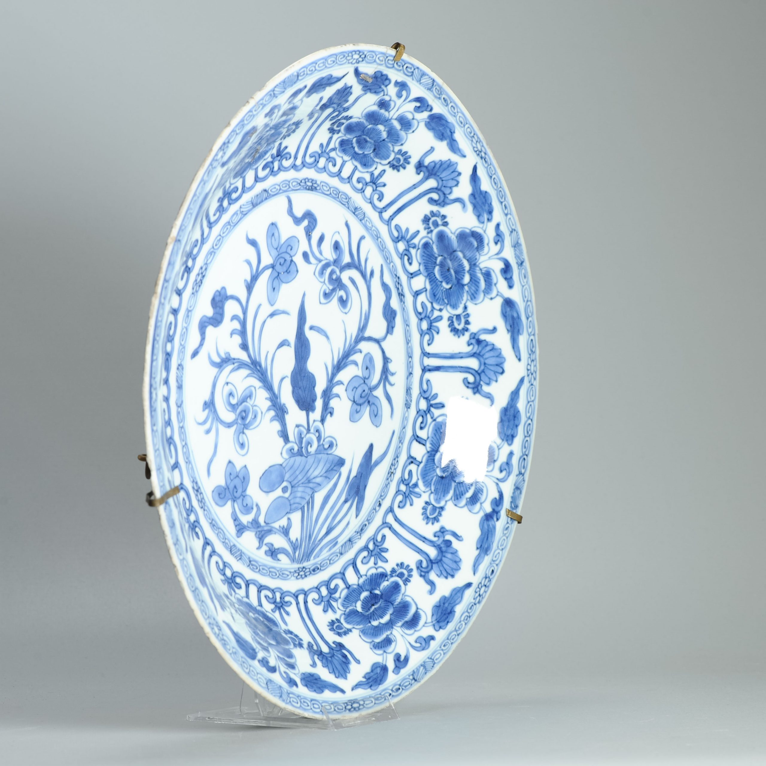 35CM Antique 18C Kangxi Period Chinese Porcelain Blue White Charger Marked - Image 3