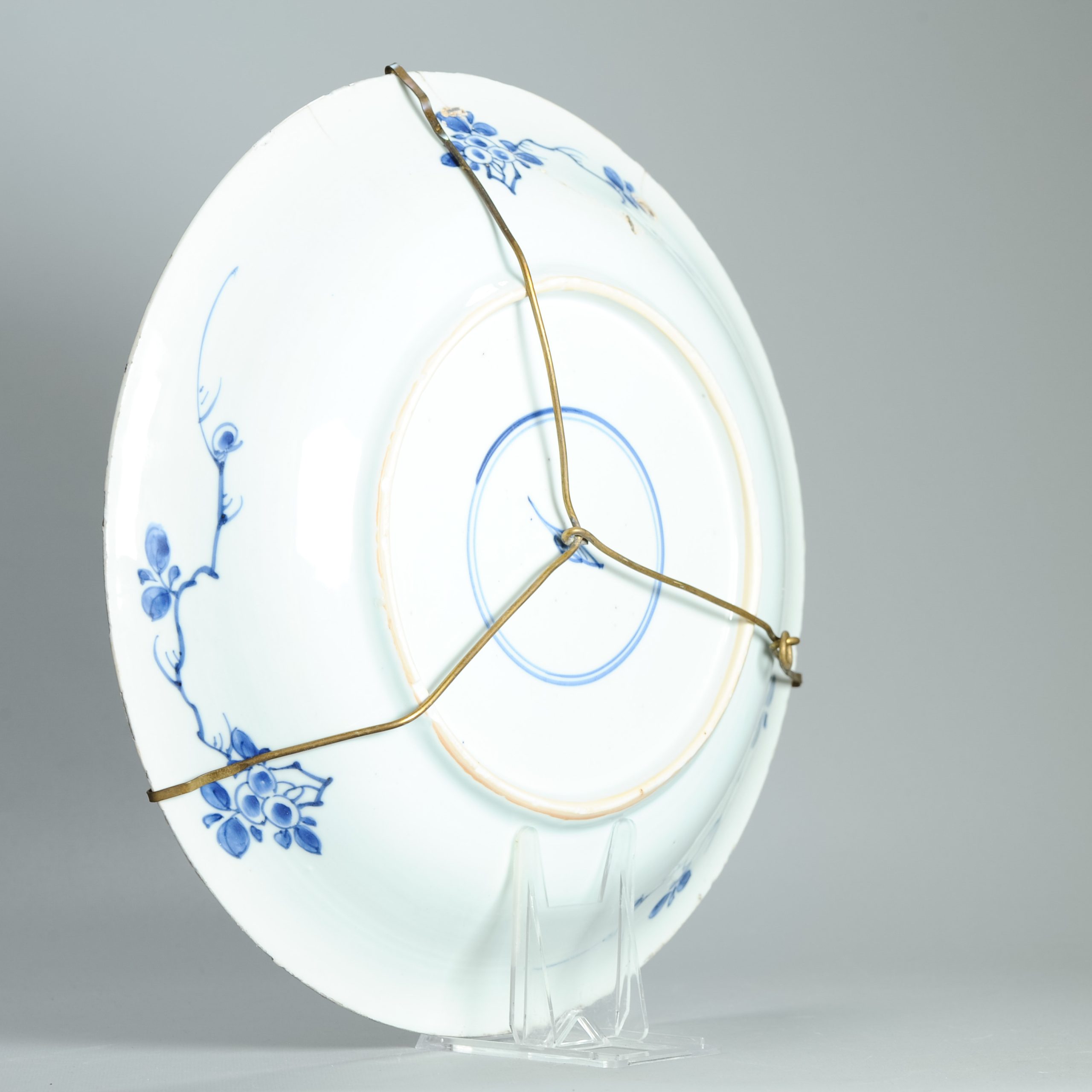 35CM Antique 18C Kangxi Period Chinese Porcelain Blue White Charger Marked - Image 9