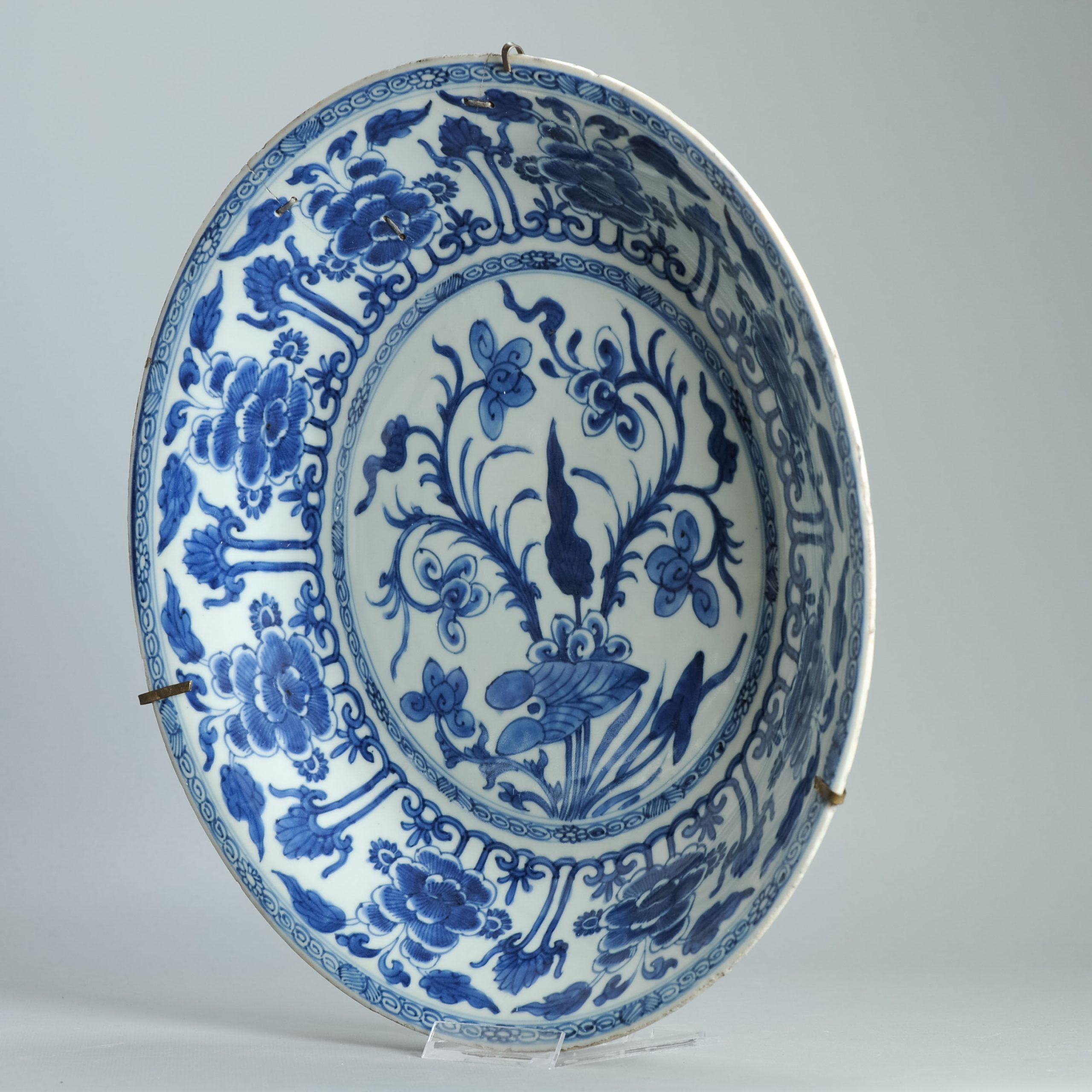 35CM Antique 18C Kangxi Period Chinese Porcelain Blue White Charger Marked - Image 12