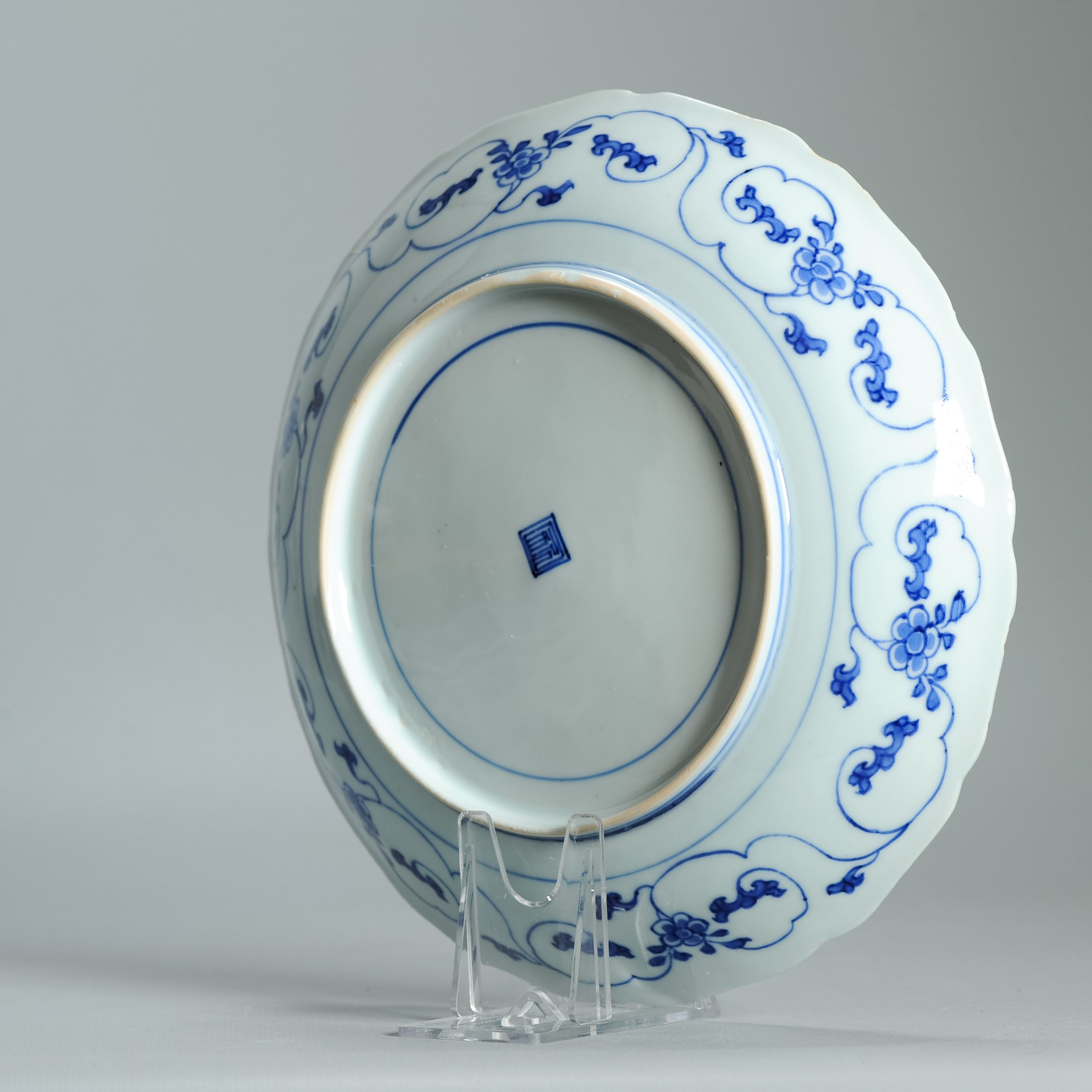 Antique Chinese Kangxi Period Blue & White Plate Birds & Floral Scrolls Marked - Image 6