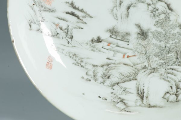 Antique Chinese porcelain dish 1920-1930 Republic period Rocky Landscape - Image 7