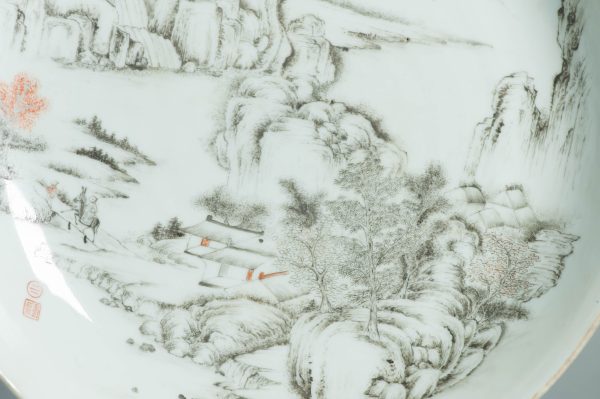 Antique Chinese porcelain dish 1920-1930 Republic period Rocky Landscape - Image 5