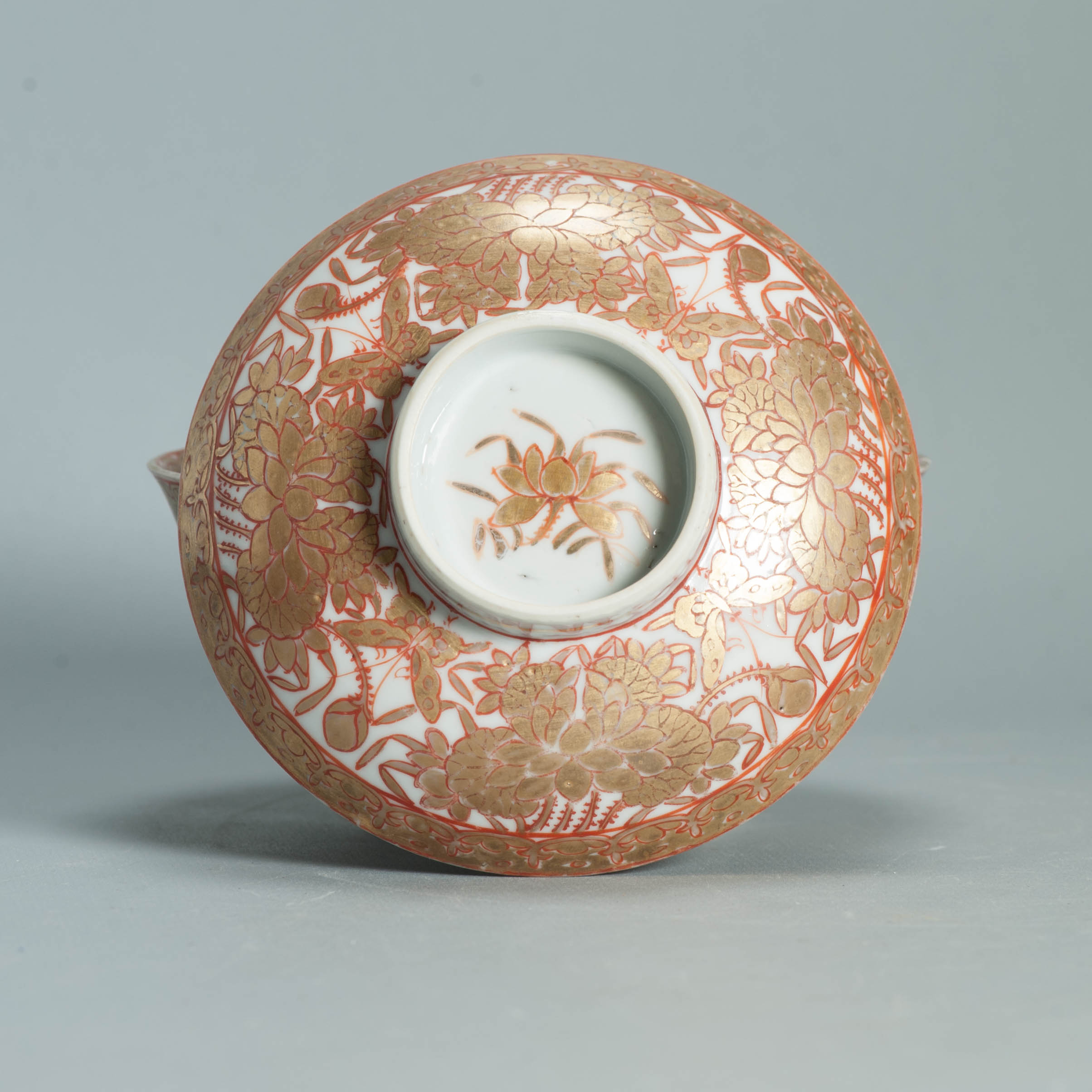 Ca 1700-1720 Gold Imari Arita Japanese Butterfly Flowers Edo Porcelain Gaiwan - Image 5