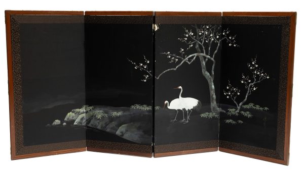 Antique Japanese Double Sided Folding Chamber Screen  19/20th C Japan Cranes - 图片 3