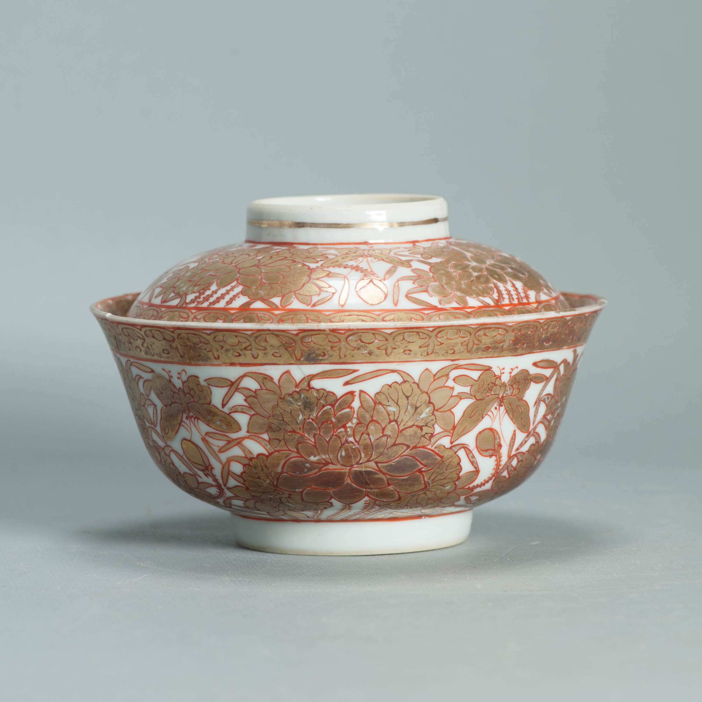 Ca 1700-1720 Gold Imari Arita Japanese Butterfly Flowers Edo Porcelain Gaiwan - Image 11