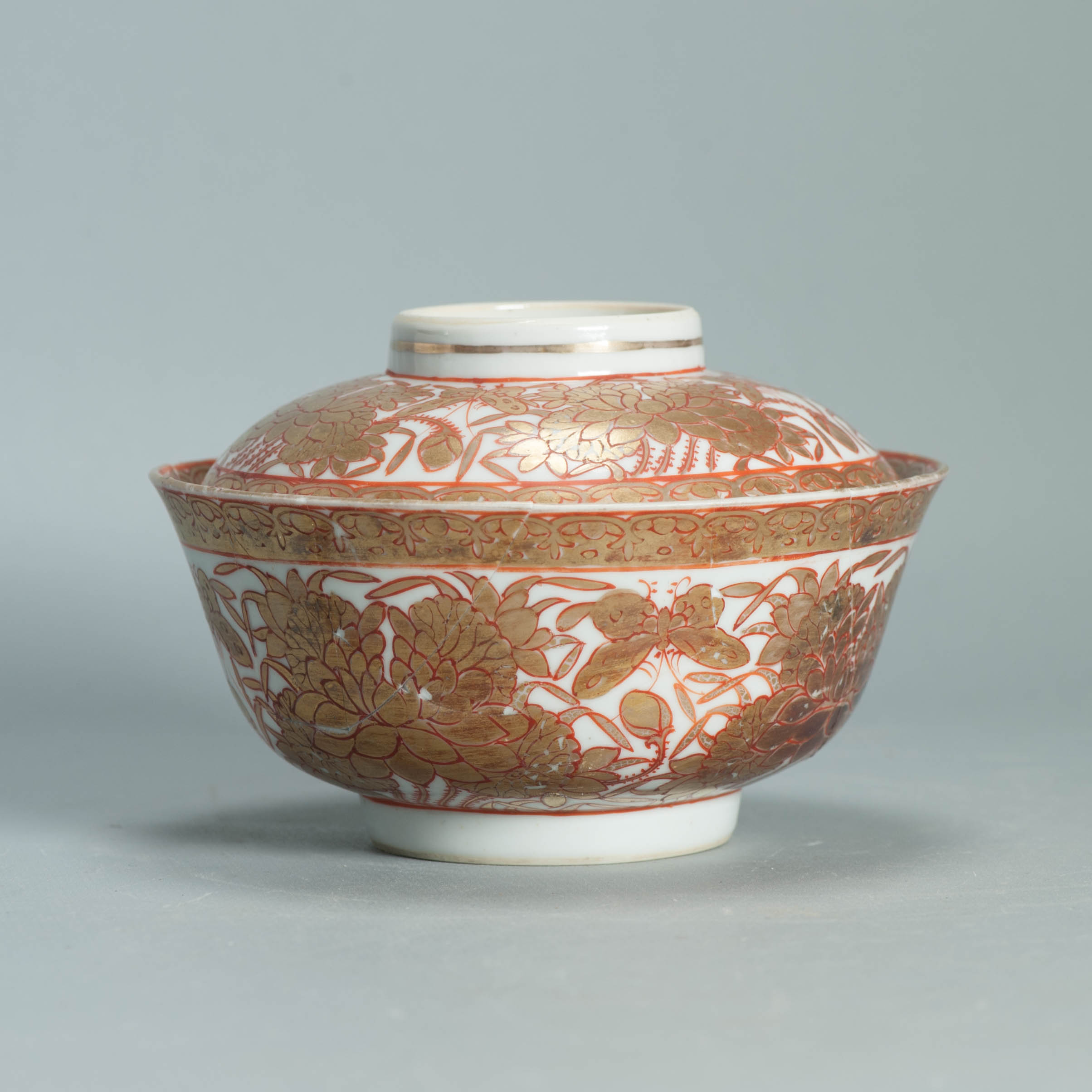 Ca 1700-1720 Gold Imari Arita Japanese Butterfly Flowers Edo Porcelain Gaiwan - Image 12