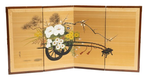 Antique Japanese Double Sided Folding Chamber Screen  19/20th C Japan Cranes - 图片 4