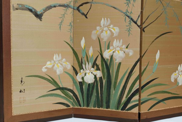 Antique Japanese Flower Folding Chamber Screen  19/20th C Japan Cranes - Image 4