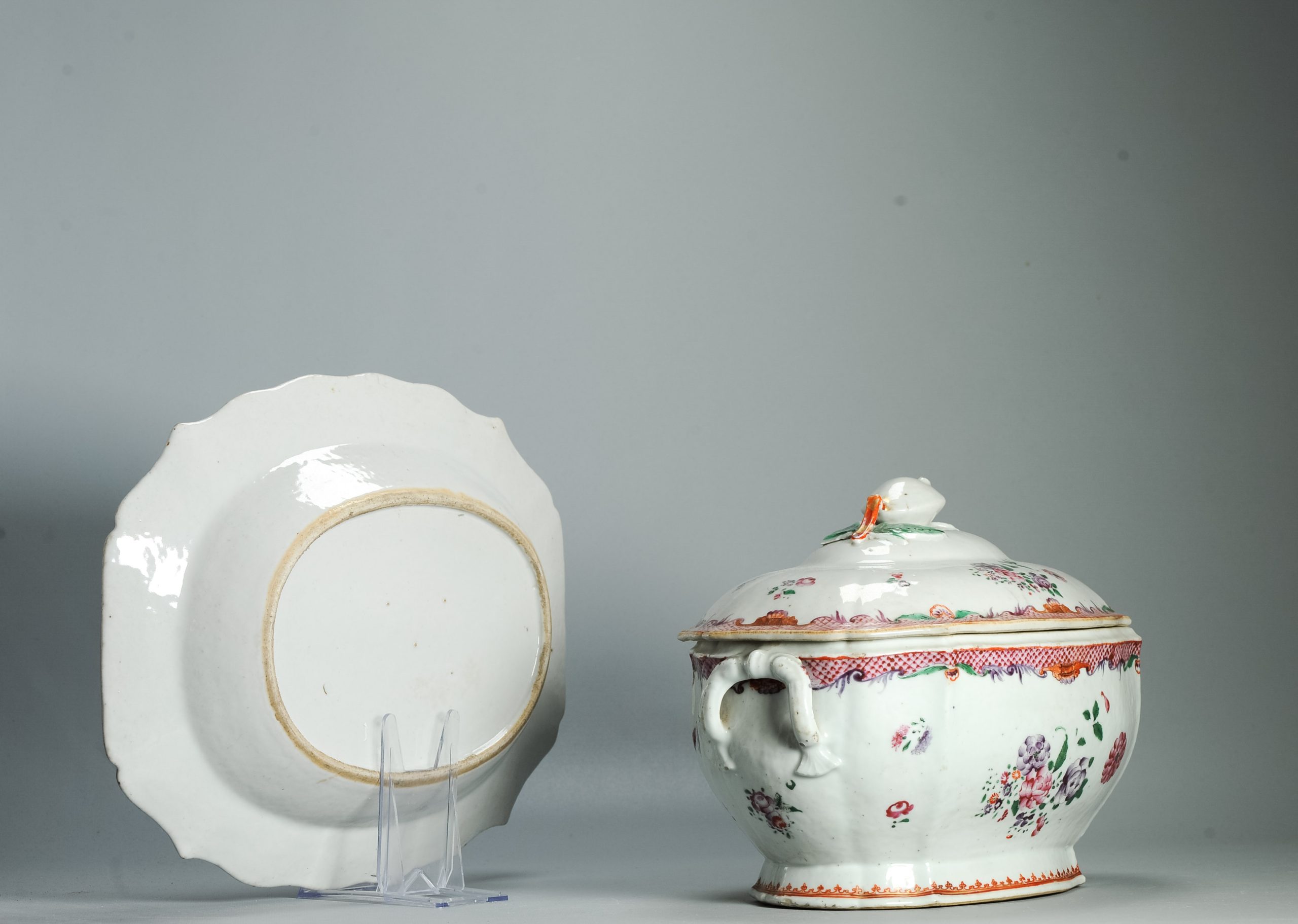 Antique 18C Qianlong period Chinese Porcelain Tureen with Lid Flower Rose - Image 14