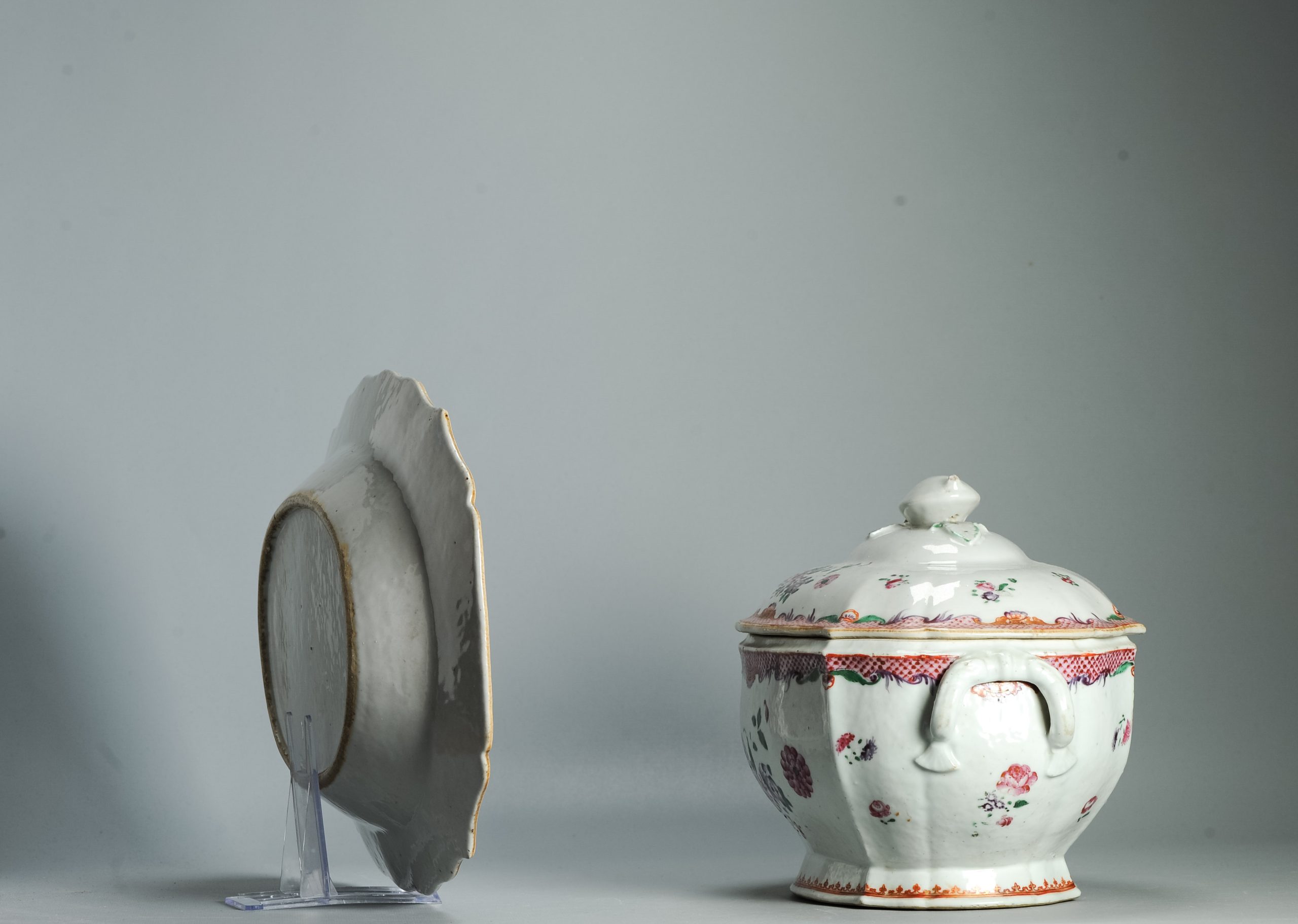 Antique 18C Qianlong period Chinese Porcelain Tureen with Lid Flower Rose - Image 10